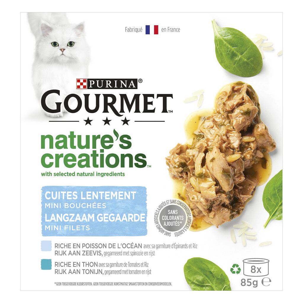 COMIDA H&Uacute;MIDA PARA GATO GOURMET NATURE'S CREATIONS PEIXE E ATUM 8X85G image number 1
