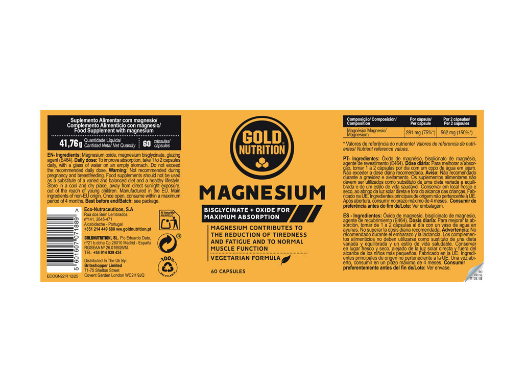 SUPLEMENTO GOLDNUTRITION MAGN&Eacute;SIO 60 CAPS image number 1