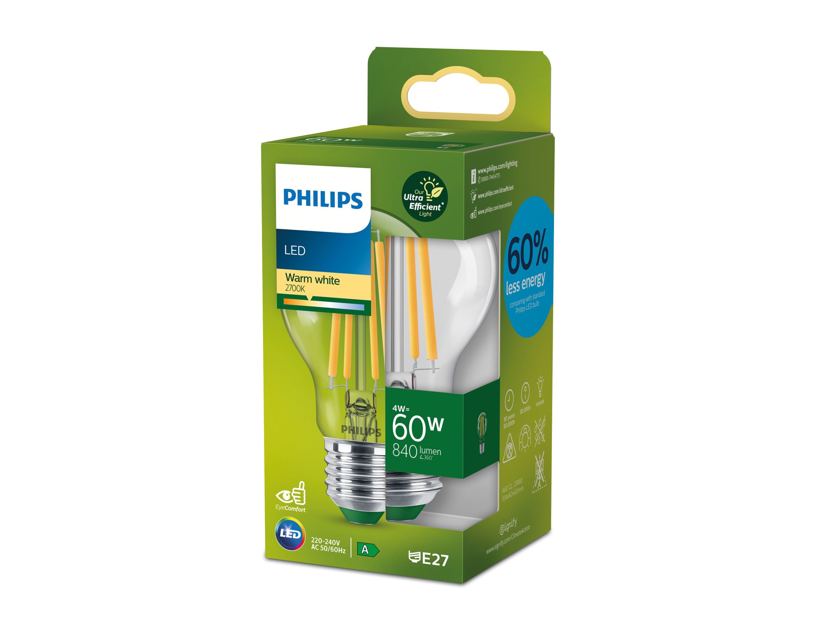 LAMPADA LED A60 E27 PHILIPS FILAMENTO 2700K 60W image number 0