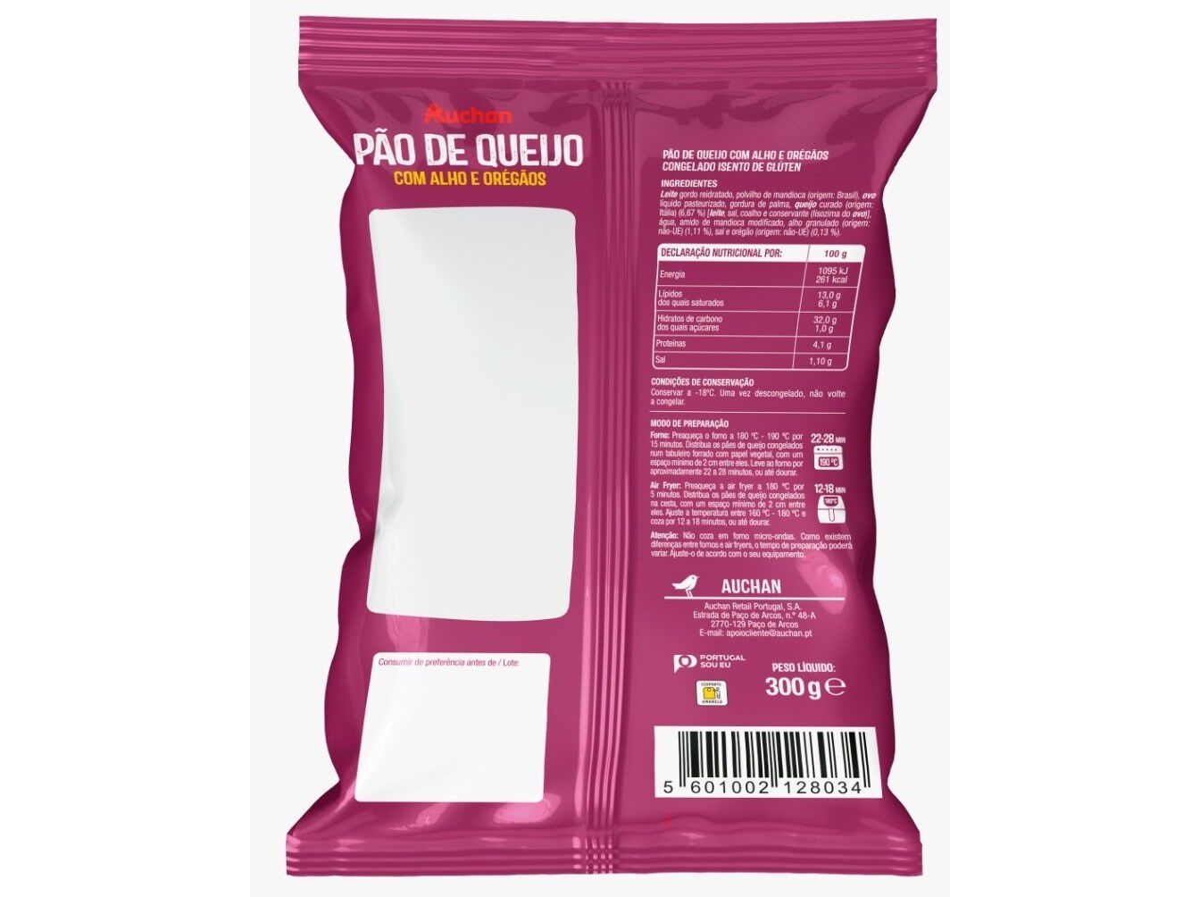 P&Atilde;O DE QUEIJO AUCHAN ALHO E OREG&Atilde;OS SEM GL&Uacute;TEN 300G image number 1