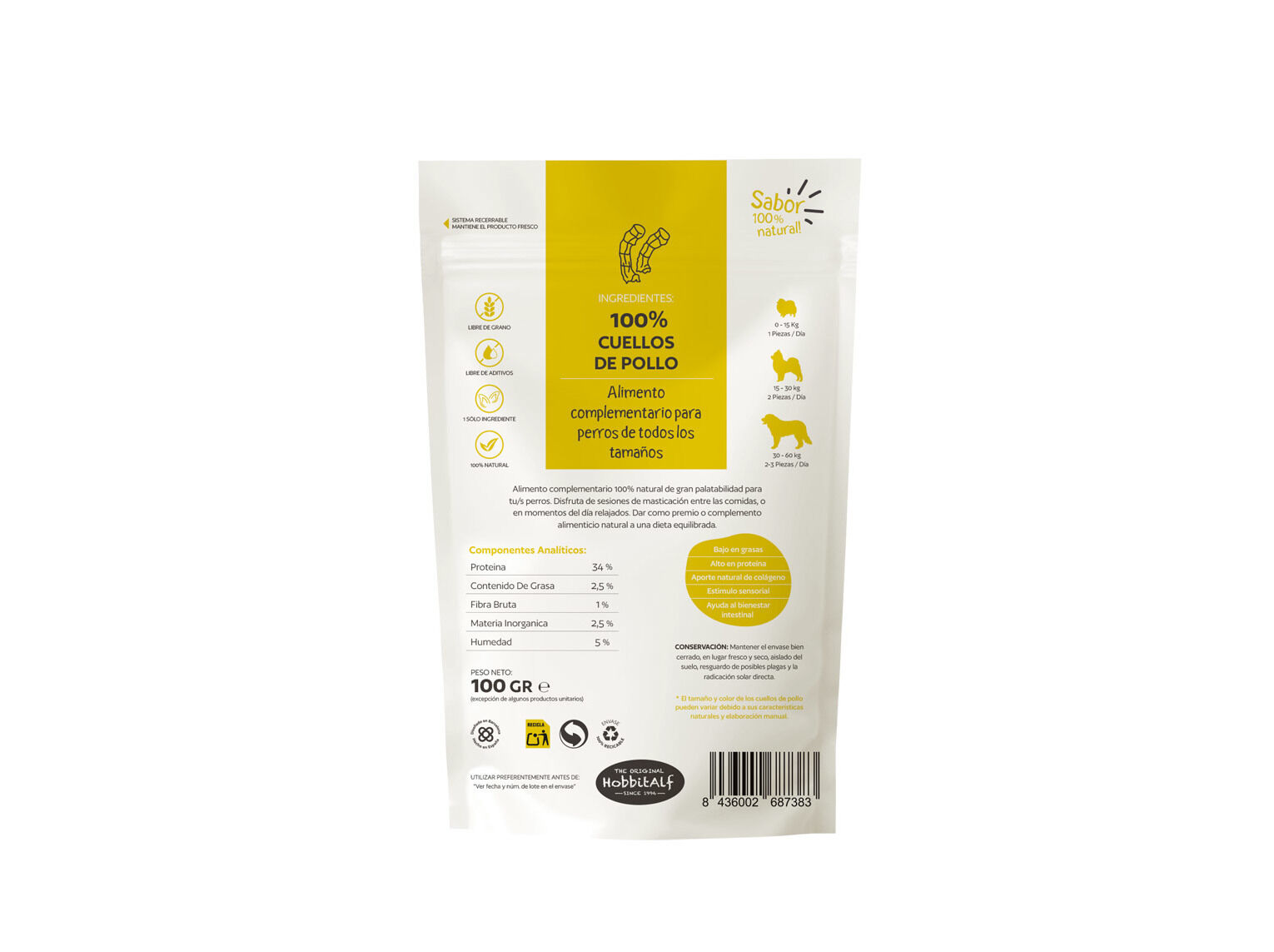 SNACK NATURAL PARA C&Atilde;O HOBBITALF PESCO&Ccedil;OS DE FRANGO 100G image number 1
