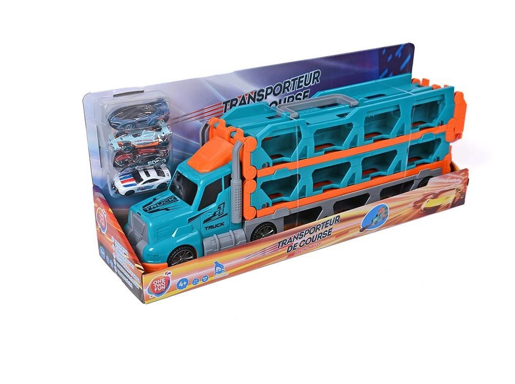 CAMI&Atilde;O COM ATRELADO ONE TWO FUN COM 4 CARROS MINIATURA