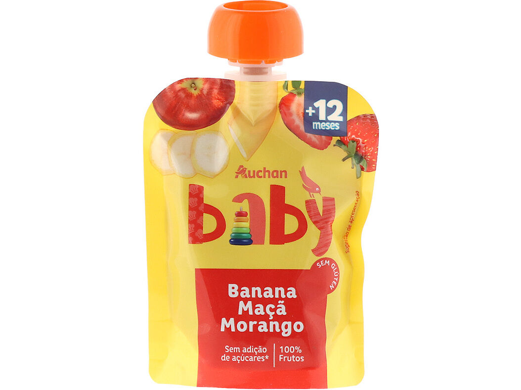 SAQUETA DE FRUTA AUCHAN BABY BANANA MA&Ccedil;&Atilde; MORANGO 90G