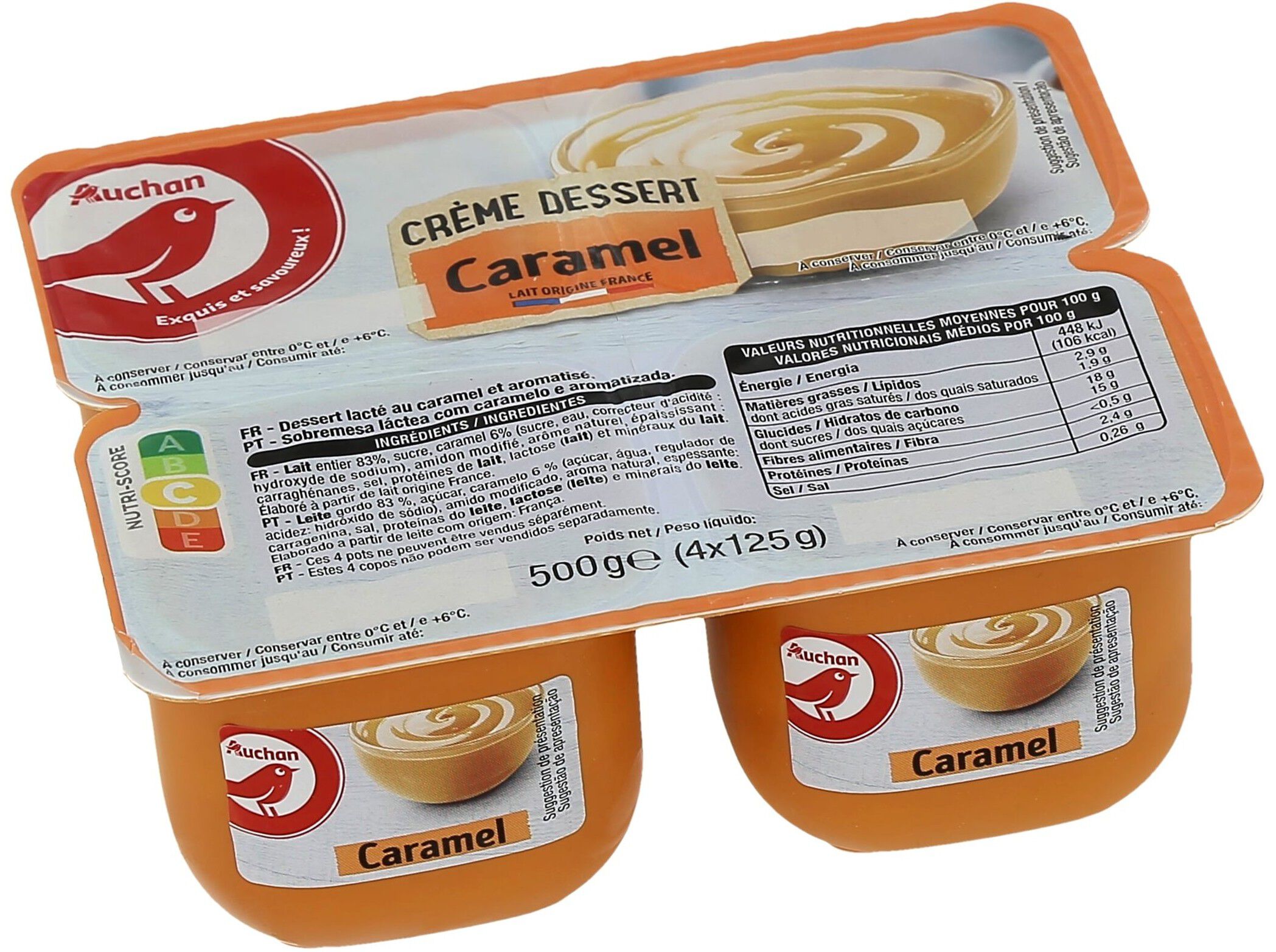 SOBREMESA L&Aacute;CTEA AUCHAN CARAMELO 4X125G