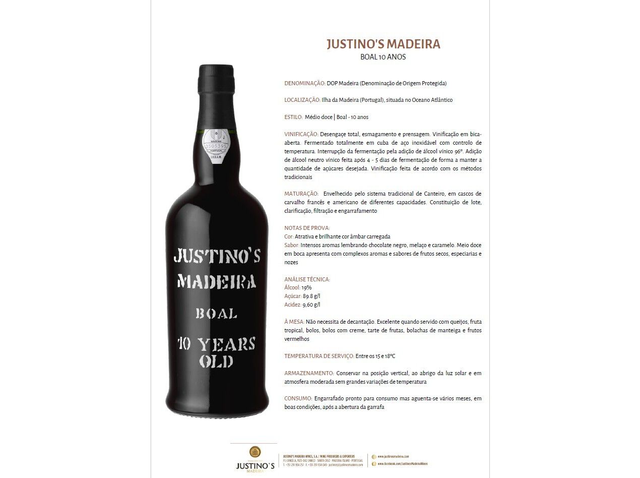 VINHO MADEIRA JUSTINO'S BOAL 10 ANOS 0.75L image number 1