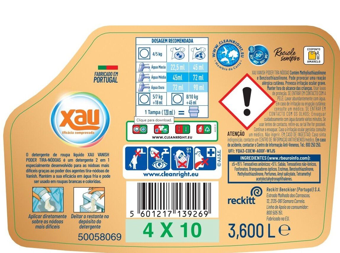 DETERGENTE ROUPA M&Aacute;QUINA LIQU&Iacute;DO XAU+VANISH 80D + QUANTO PERFUMADOR 36D image number 1