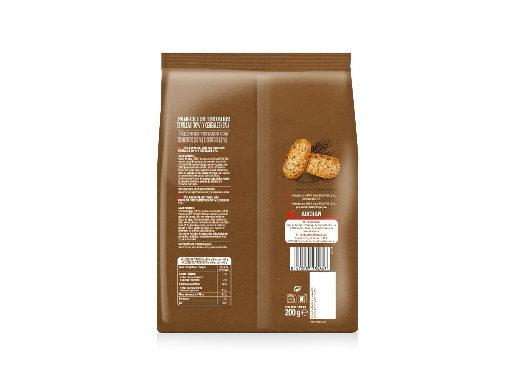 P&Atilde;EZINHOS TOSTADOS AUCHAN COM SEMENTES E CEREAIS 200G image number 1