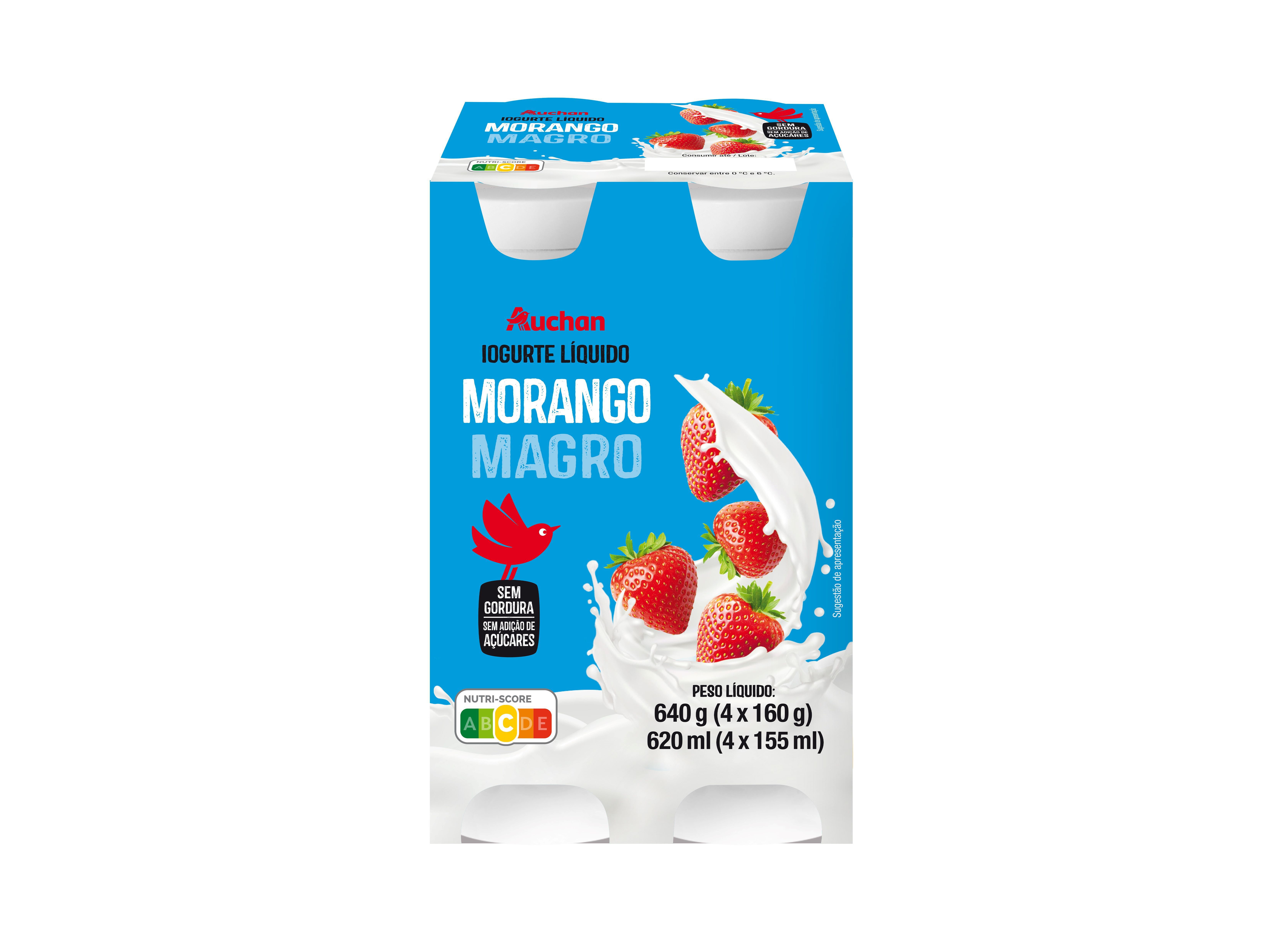 IOGURTE L&Iacute;QUIDO MAGRO AUCHAN MORANGO 4X160G image number 0