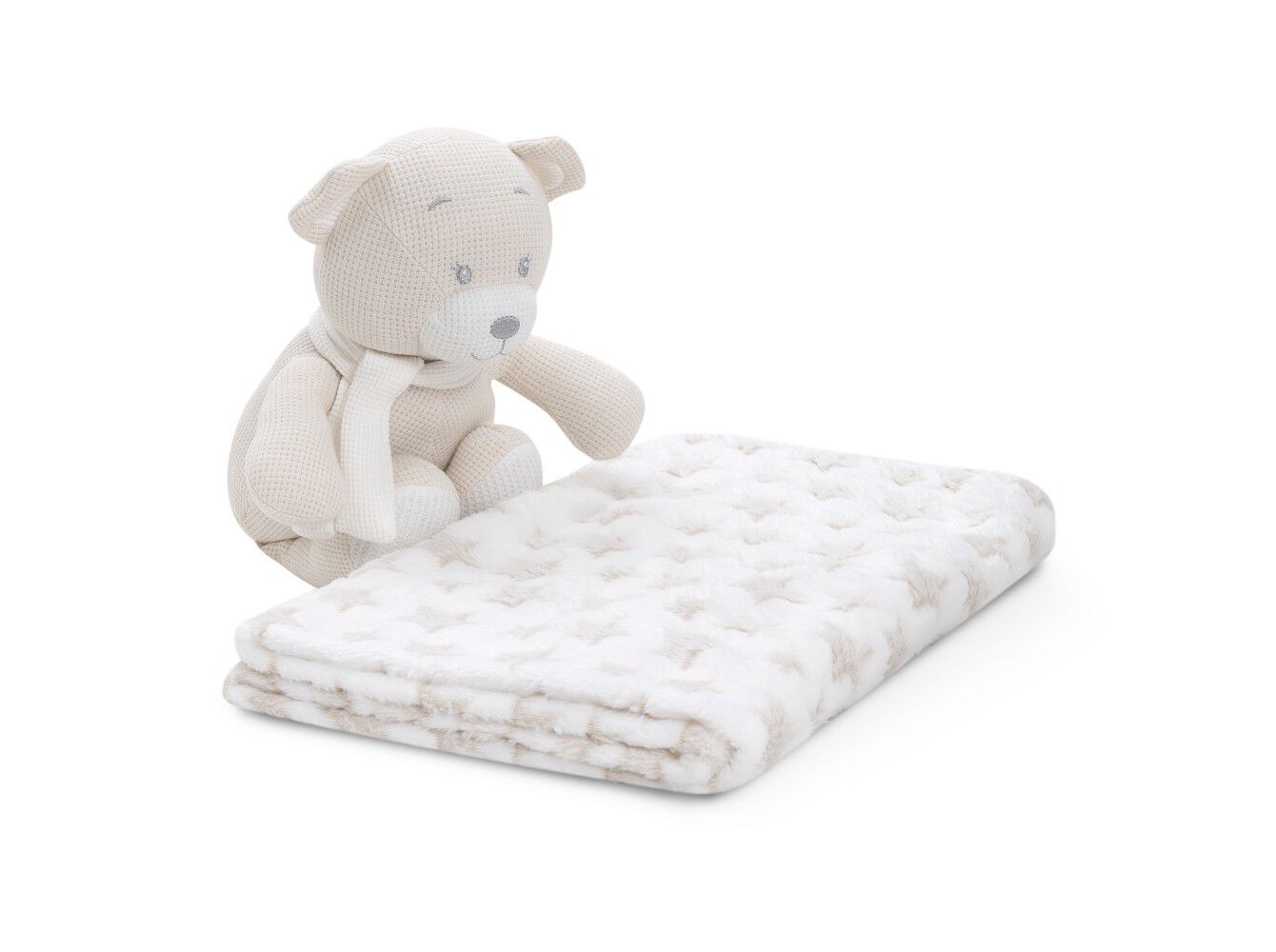 CONJUNTO DE MANTA + PELUCHE INTERBABY ALGOD&Atilde;O URSO BEGE image number 1