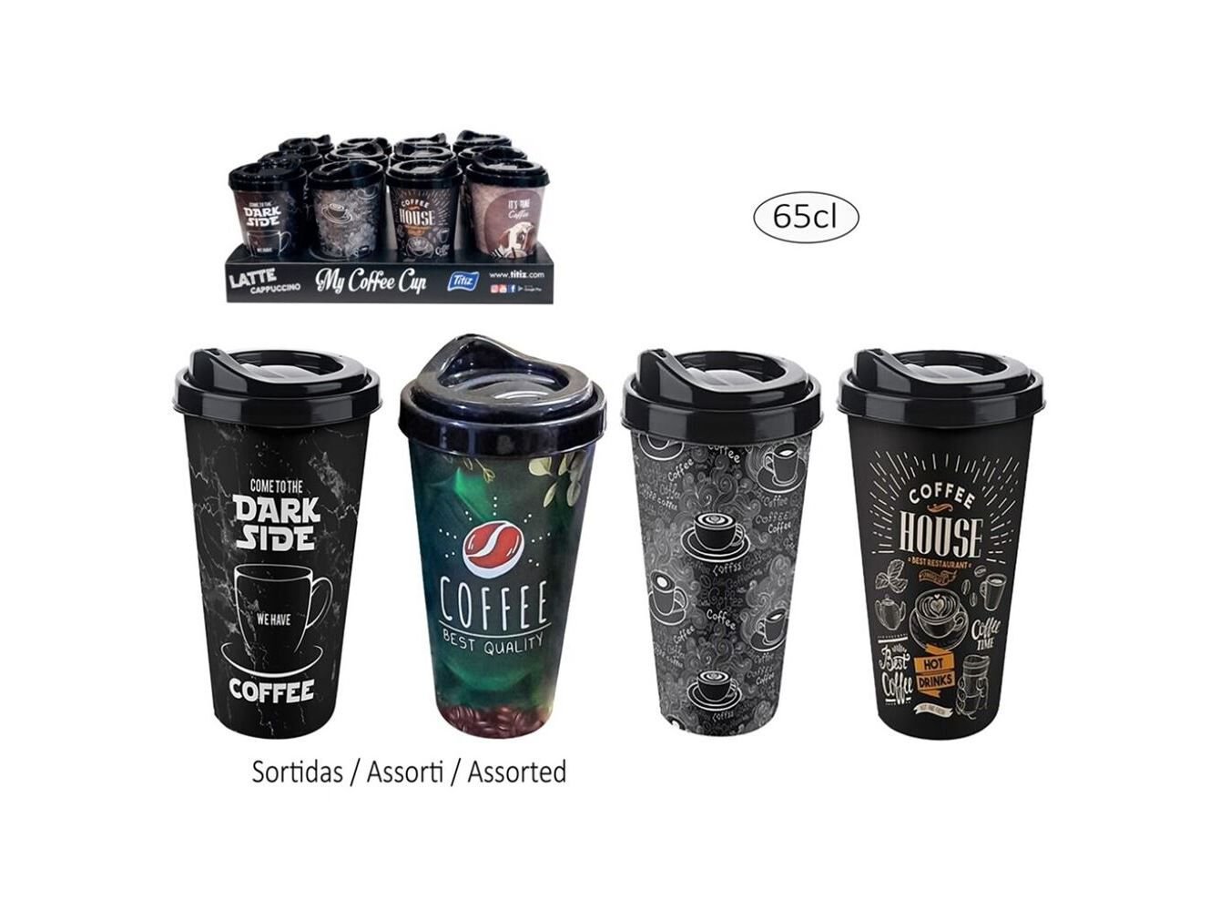 COPO CAF&Eacute; COM TAMPA PL&Aacute;STICO BPA FREE 65CL MODELOS SORTIDOS image number 1