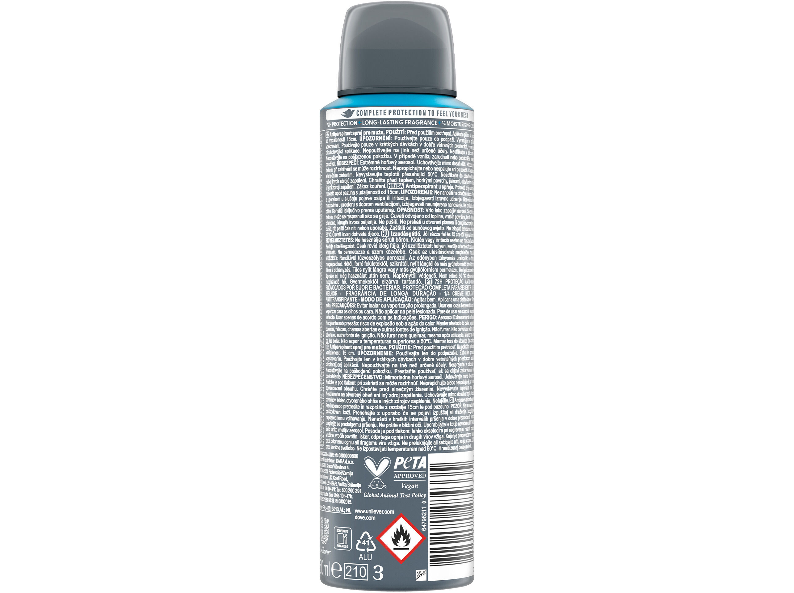 DESODORIZANTE SPRAY DOVE MEN CLEAN COMFORT 72H 150ML image number 1