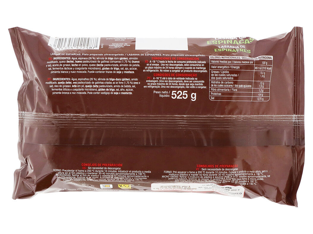 LASANHA DE ESPINAFRES AUCHAN ULTRACONGELADO 525G image number 1