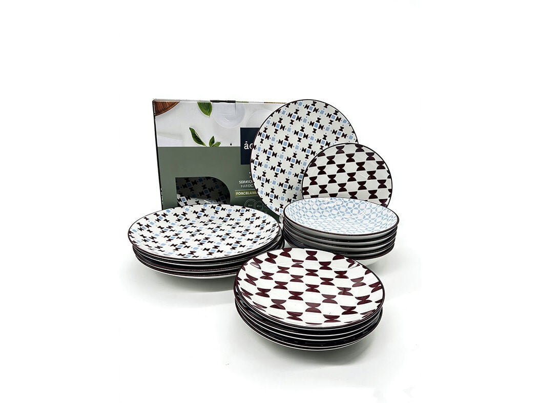 SERVI&Ccedil;O 18PCS ACTUEL PORCELANA AZUL/BORDEAUX