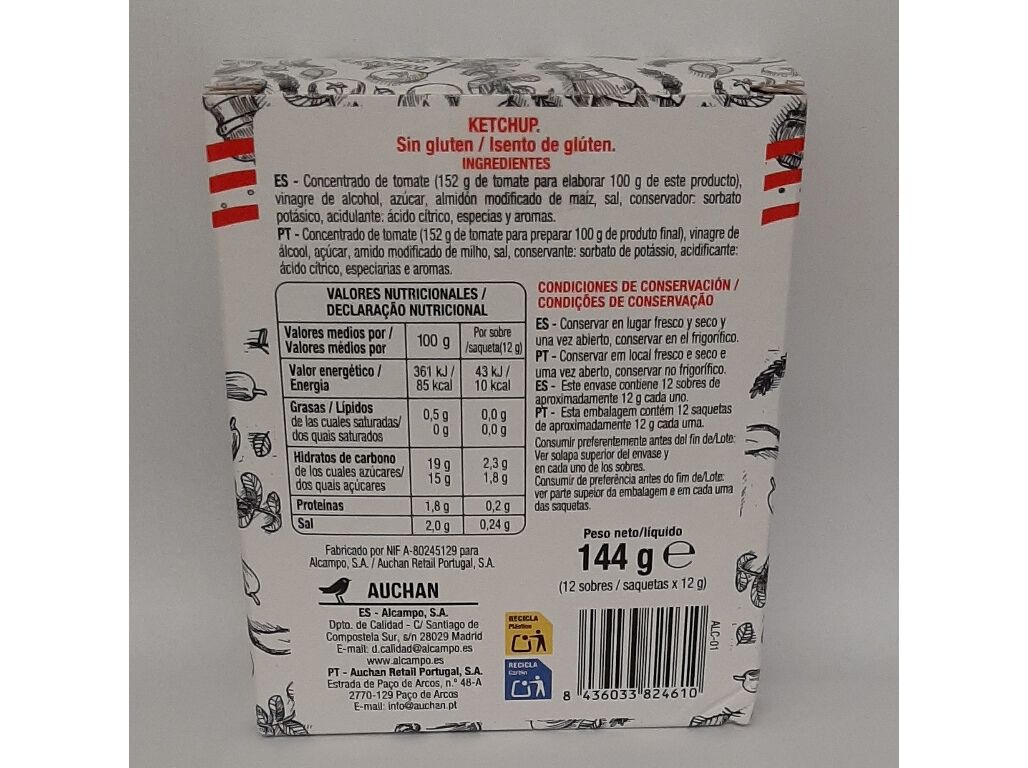 KETCHUP AUCHAN MONODOSES 144 G (12X12G) image number 1