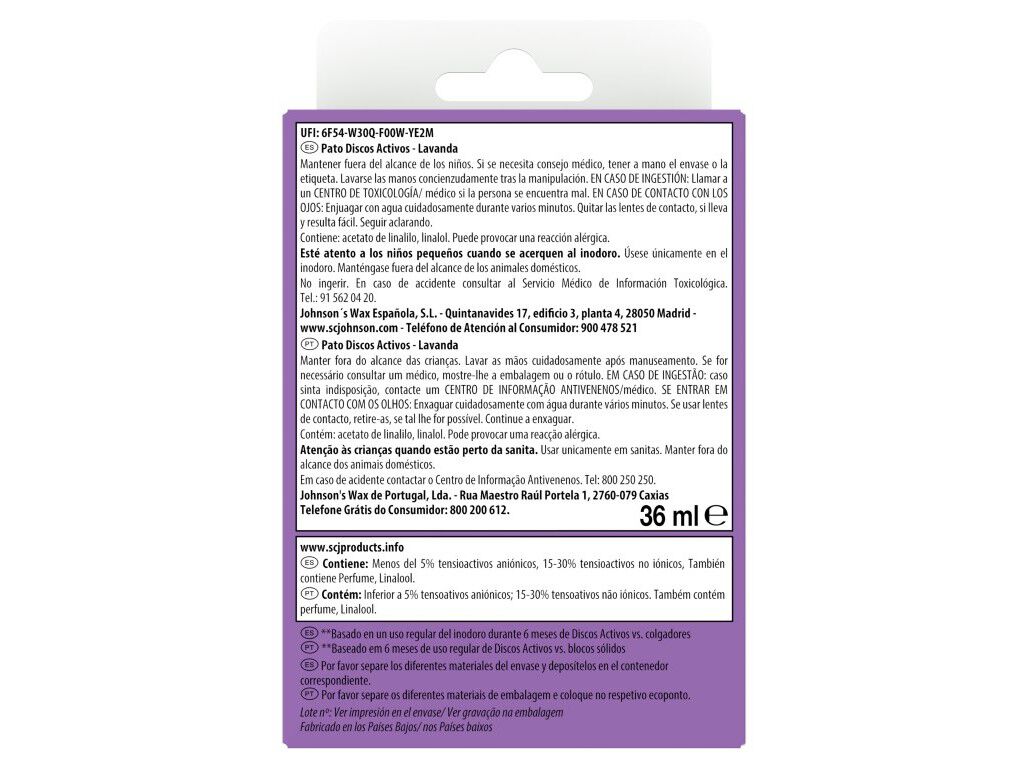 BLOCO PATO SANIT&Aacute;RIO DISCOS ACTIVOS APA LAVANDA 36ML image number 1