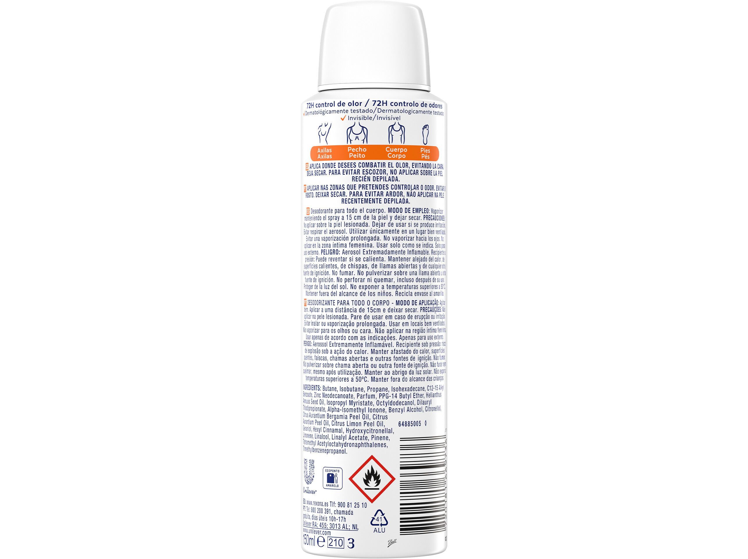 DESODORIZANTE SPRAY REXONA PARA TODO O CORPO FRESH 150ML image number 2