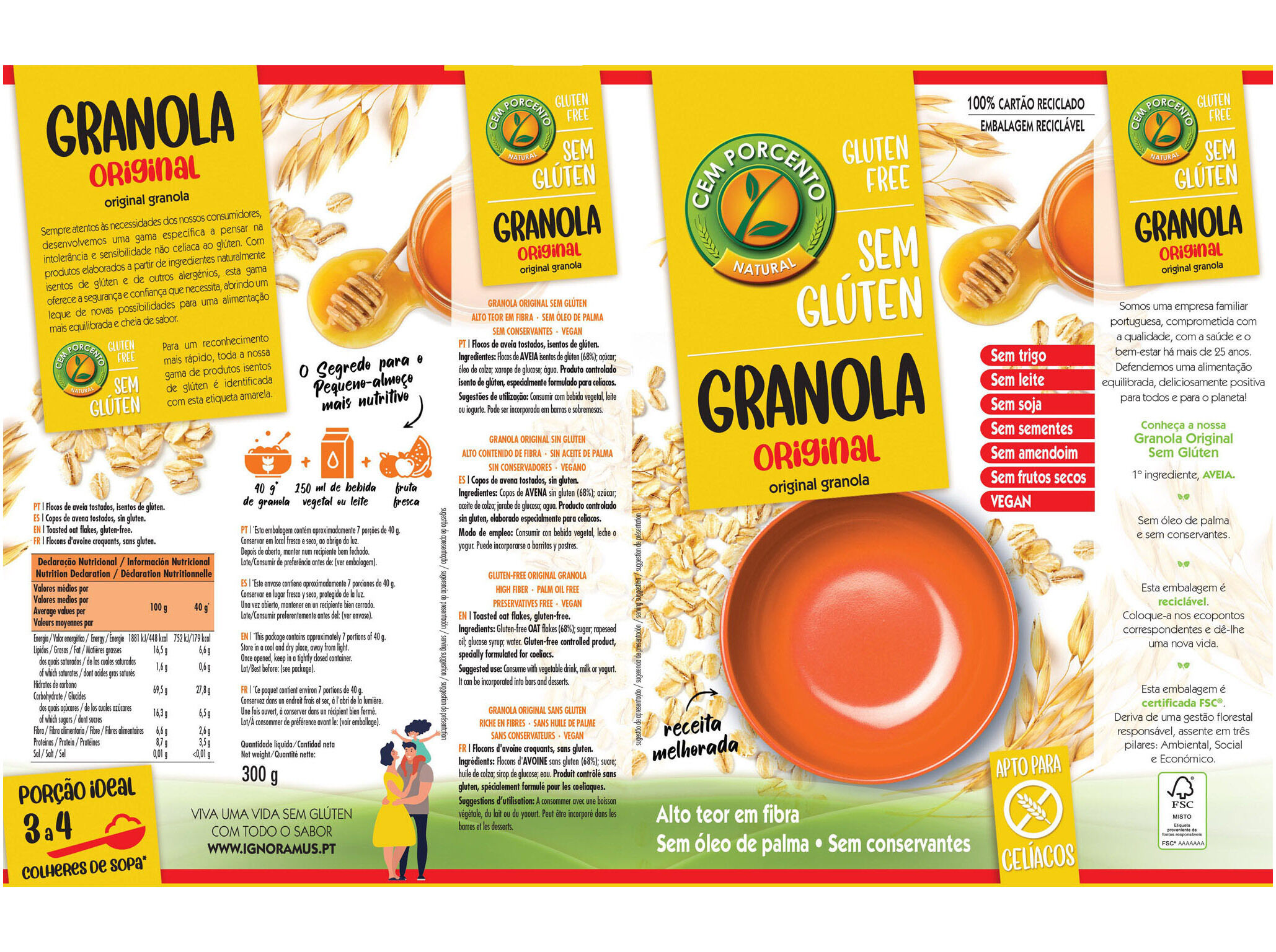 GRANOLA CEM PORCENTO ORIGINAL SEM GL&Uacute;TEN 300G image number 1