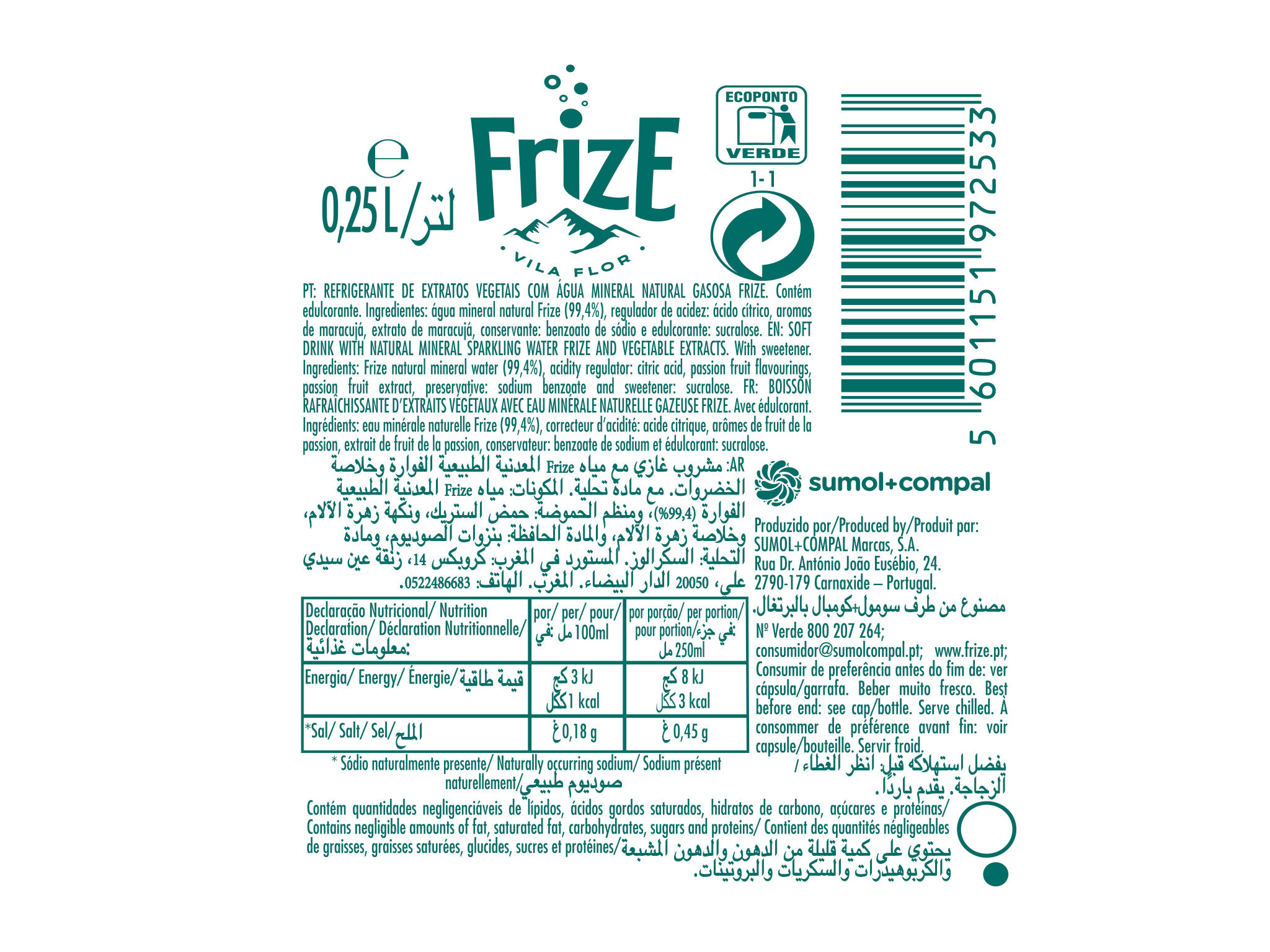 BEBIDA FRIZE COM G&Aacute;S MARACUJ&Aacute; 4X0.25L image number 1