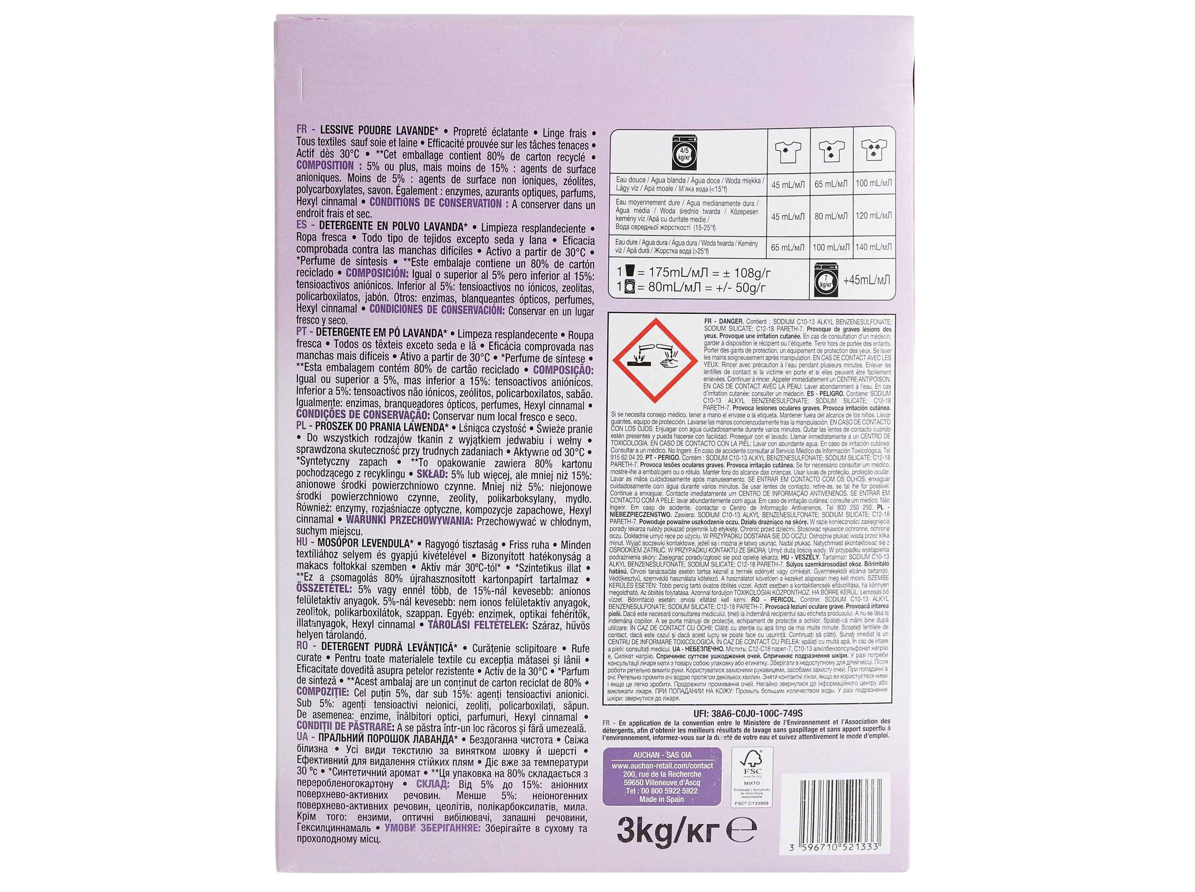DETERGENTE M&Aacute;QUINA ROUPA P&Oacute; AUCHAN LAVANDA 60 DOSES image number 2