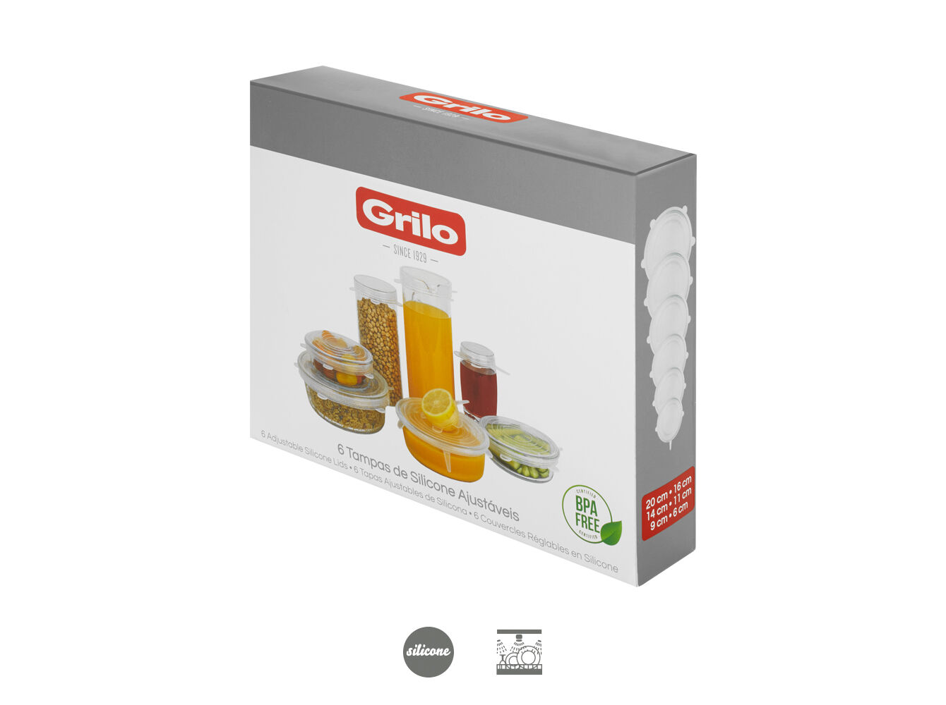 CONJUNTO 6 TAMPAS GRILO SILICONE 6-20CM image number 0