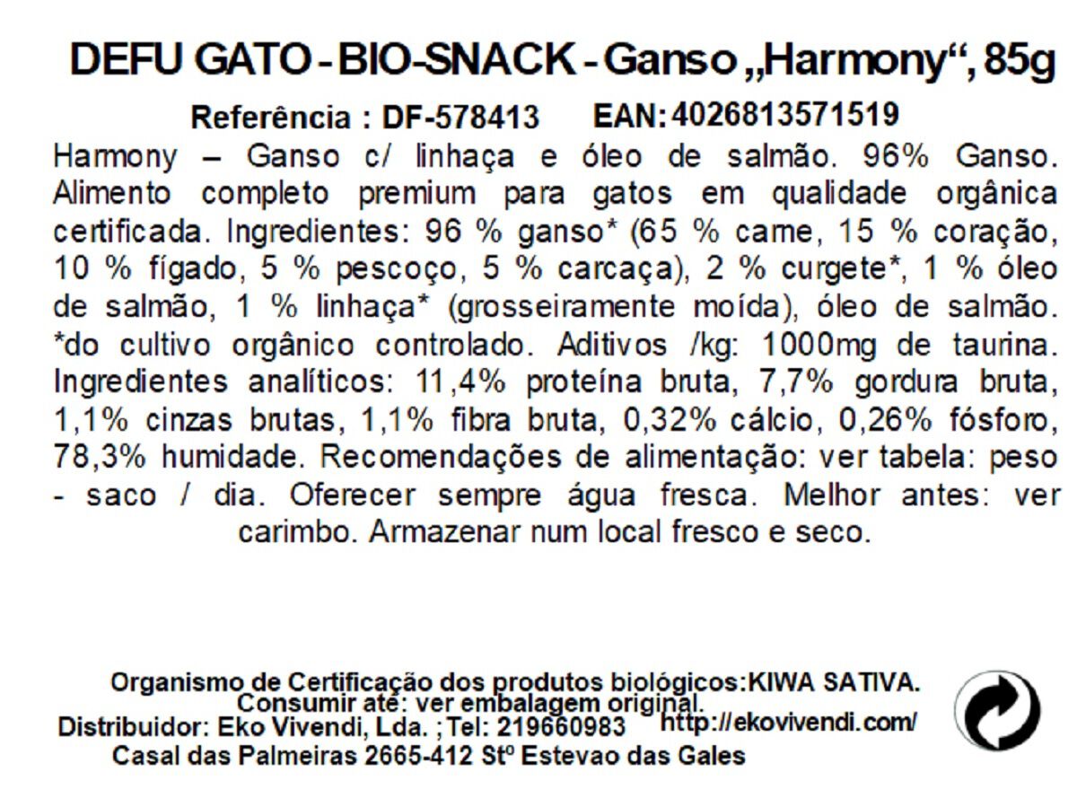 COMIDA H&Uacute;MIDA BIO GATO DEFU GANSO HARMONY 85G image number 1