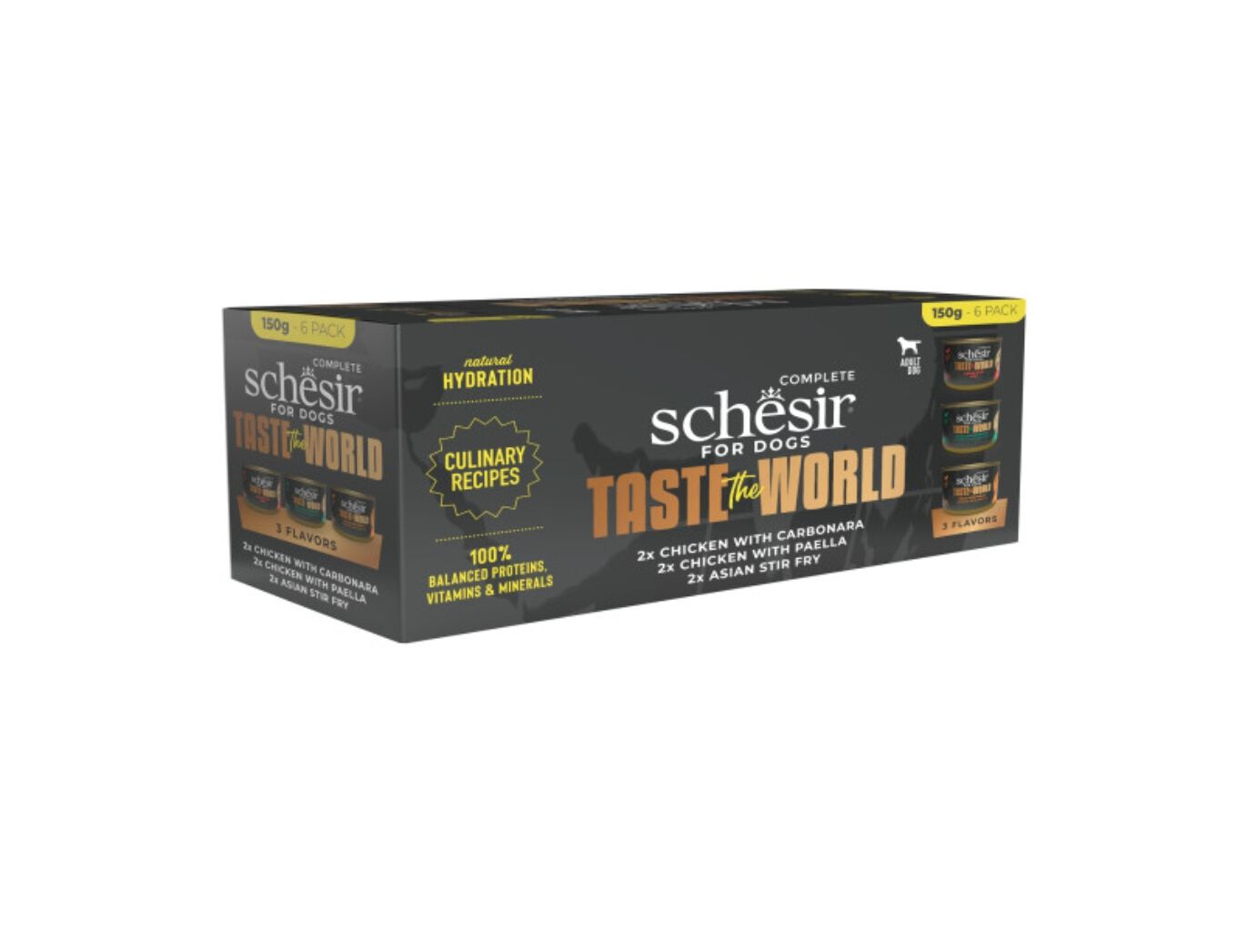 COMIDA H&Uacute;MIDA C&Atilde;O SCHESIR TASTE THE WORLD 6X150G image number 0