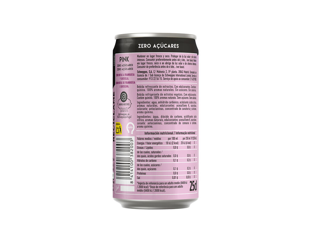 &Aacute;GUA T&Oacute;NICA SCHWEPPES PINK ZERO 0.25L (SDR) image number 1