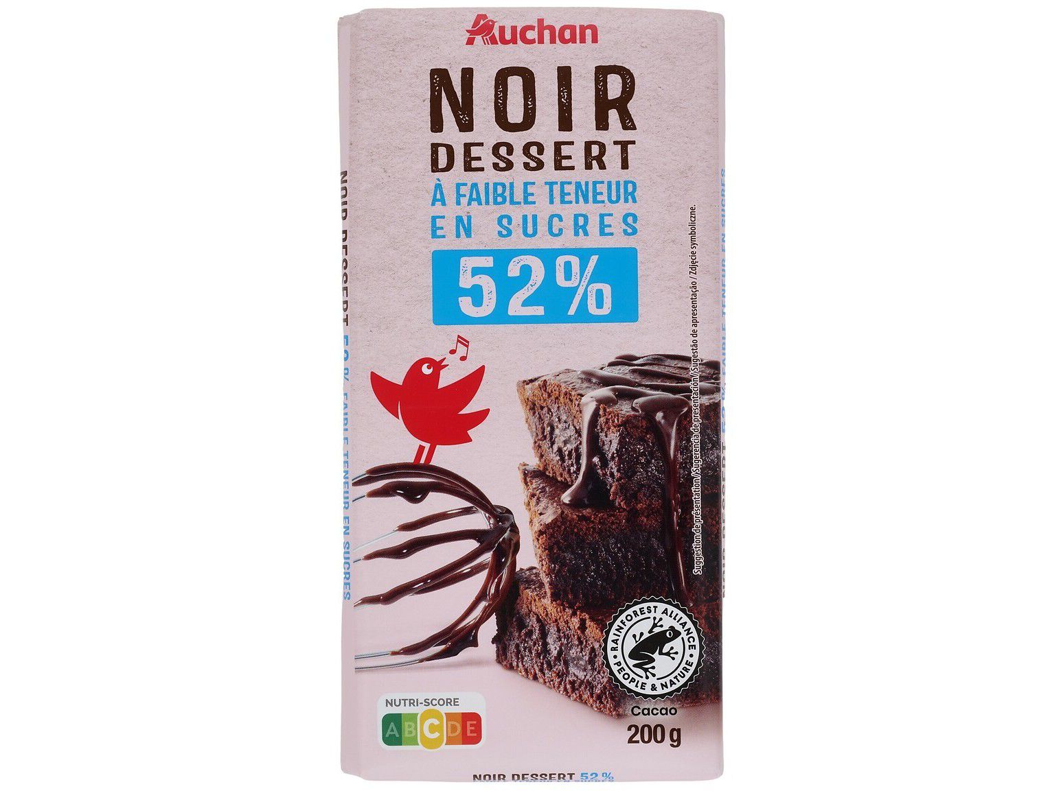CHOCOLATE NEGRO AUCHAN CULIN&Aacute;RIA BAIXO TEOR DE A&Ccedil;&Uacute;CAR 200G