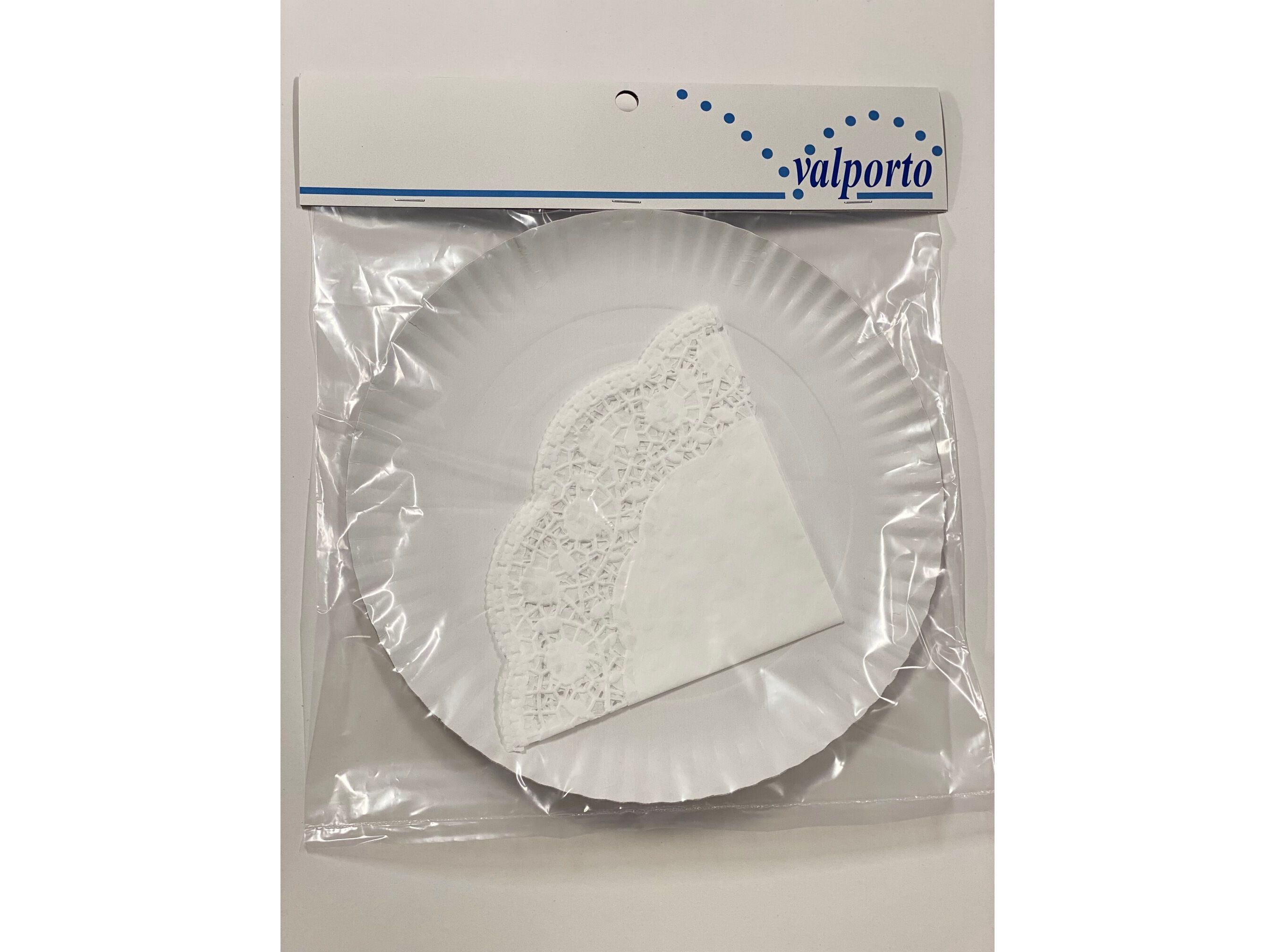 PRATO REDONDO COM NAPERON VALPORTO PAPEL BRANCO 26CM