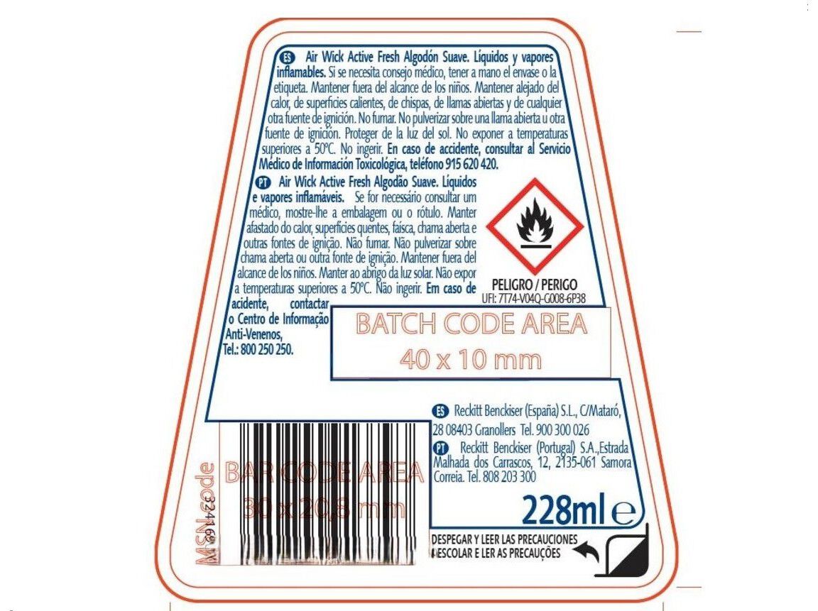 AMBIENTADOR EL&Eacute;CTRICO AIR WICK RECARGA ACTIVE FRESH ALGODAO 2X224 ML image number 1