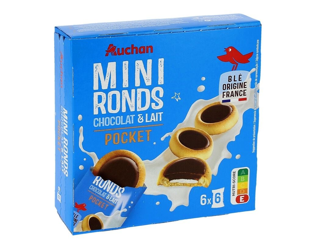 MINI TARTELETTES AUCHAN COM RECHEIO DE LEITE E COBERTURA DE CHOCOLATE 6UN X6SAQ 225G image number 0
