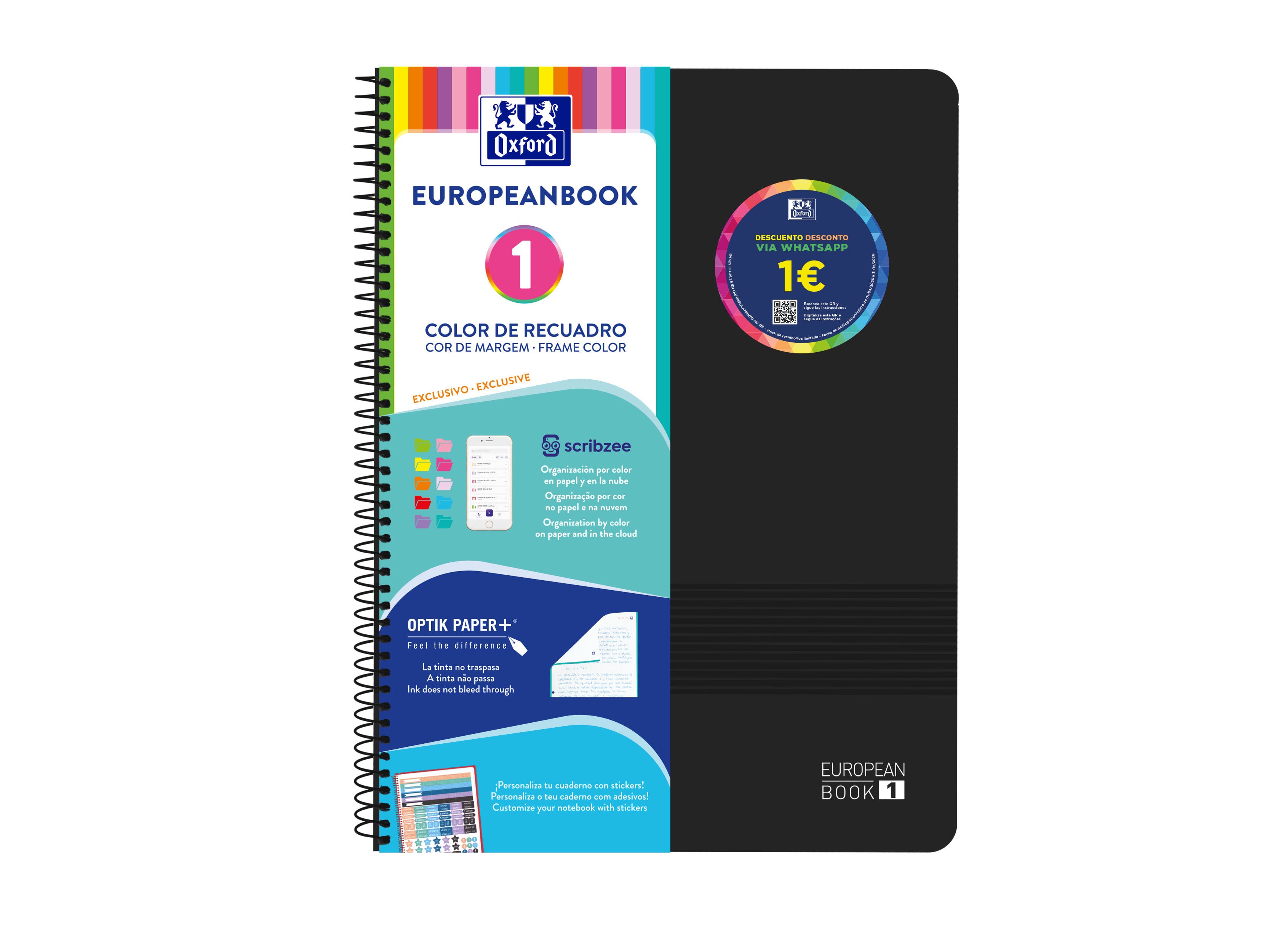 CADERNO ESPIRAL A4 QUADRICULADO POLIPROPILENO OXFORD LIVE&GO PRETO 80 FOLHAS image number 1