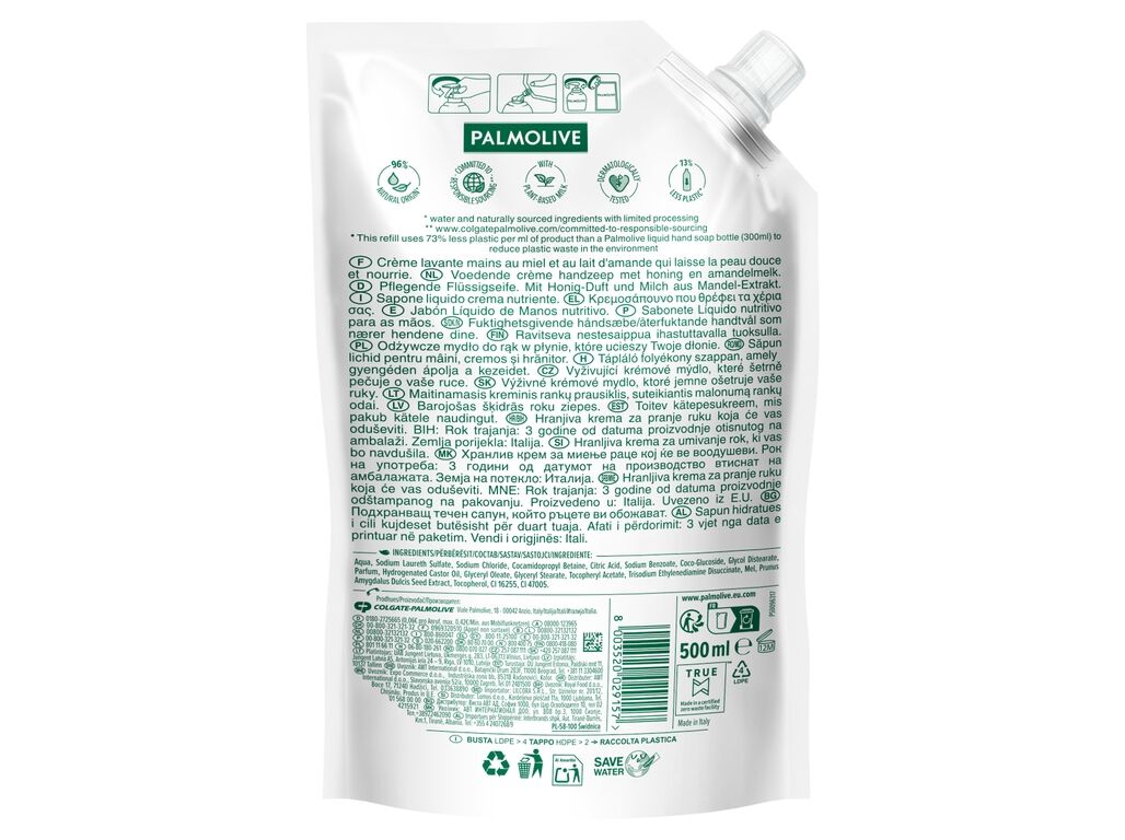 SABONETE L&Iacute;QUIDO PALMOLIVE RECARGA LEITE E MEL 500ML image number 2