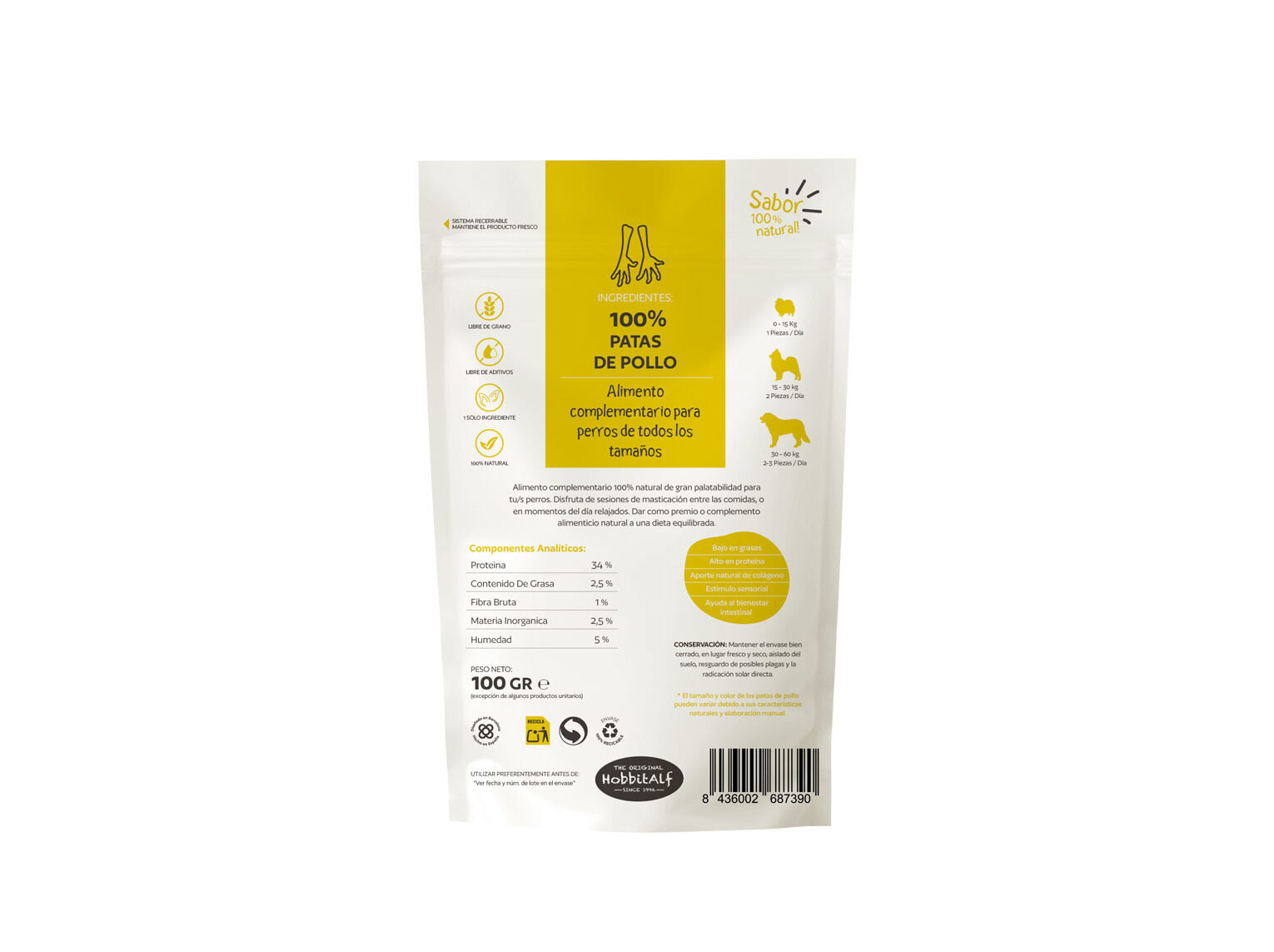 SNACK NATURAL PARA C&Atilde;O HOBBITALF PATAS DE FRANGO 100G image number 1
