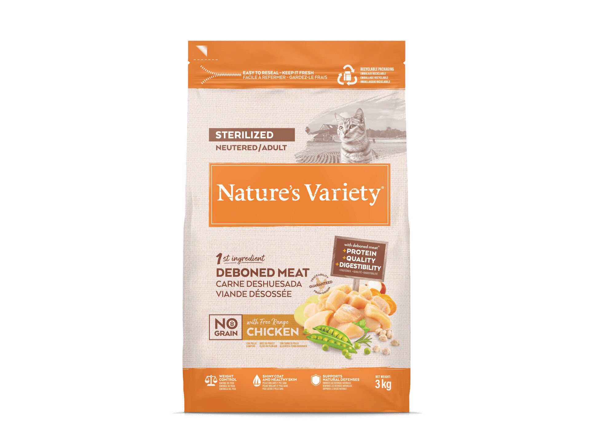 RA&Ccedil;&Atilde;O GATO NATURE'S VARIETY NO GRAIN ESTERILIZADO FRANGO 3KG image number 0