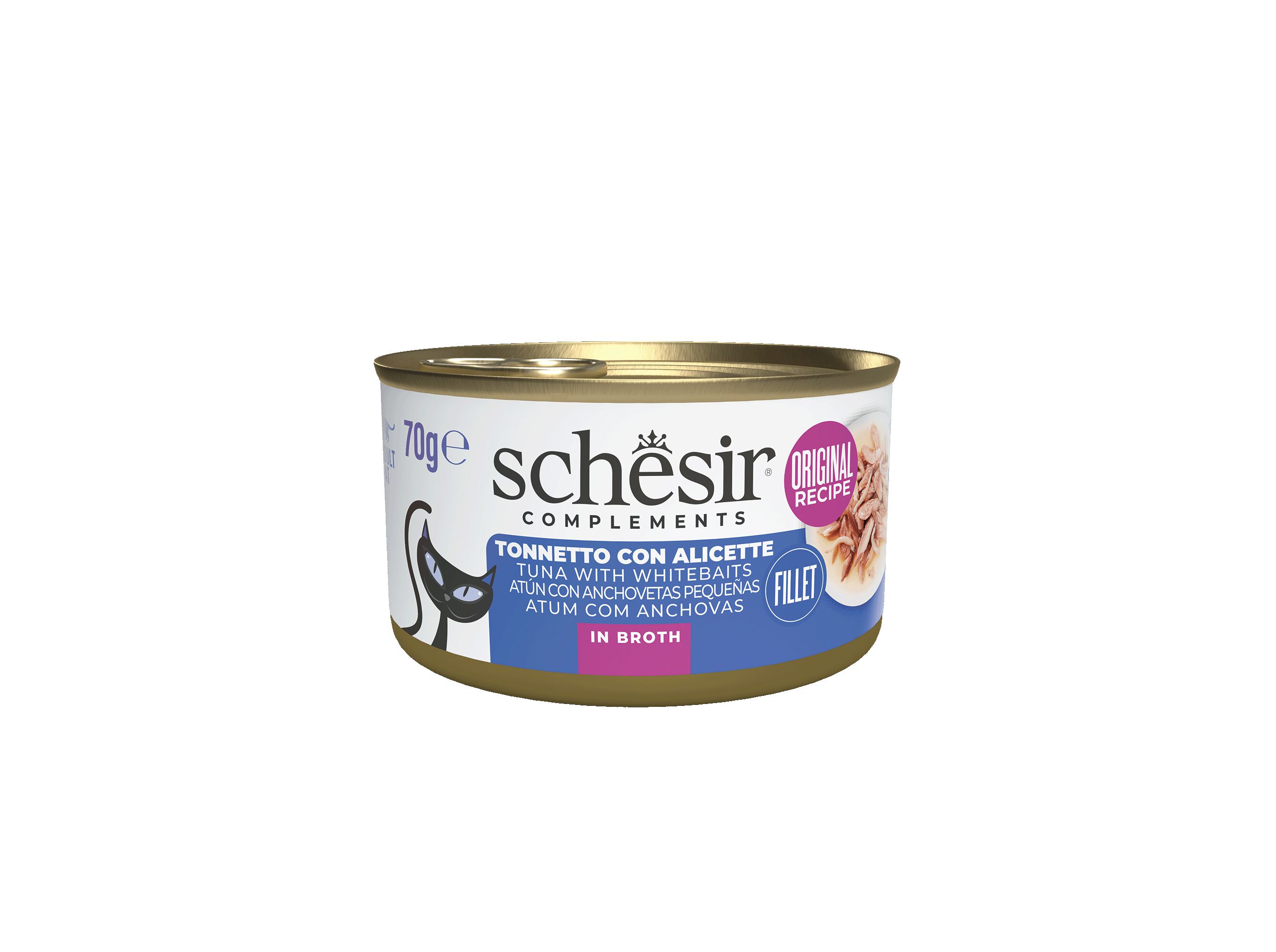 COMIDA H&Uacute;MIDA PARA GATO SCHESIR LATA COM ATUM E ANCHOVAS 70G image number 0