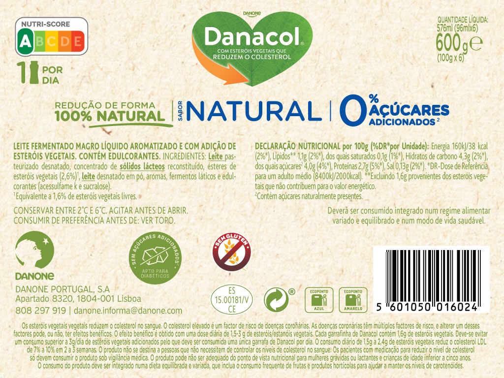 DANACOL DANONE L&Iacute;QUIDO NATURAL 6X100G image number 1