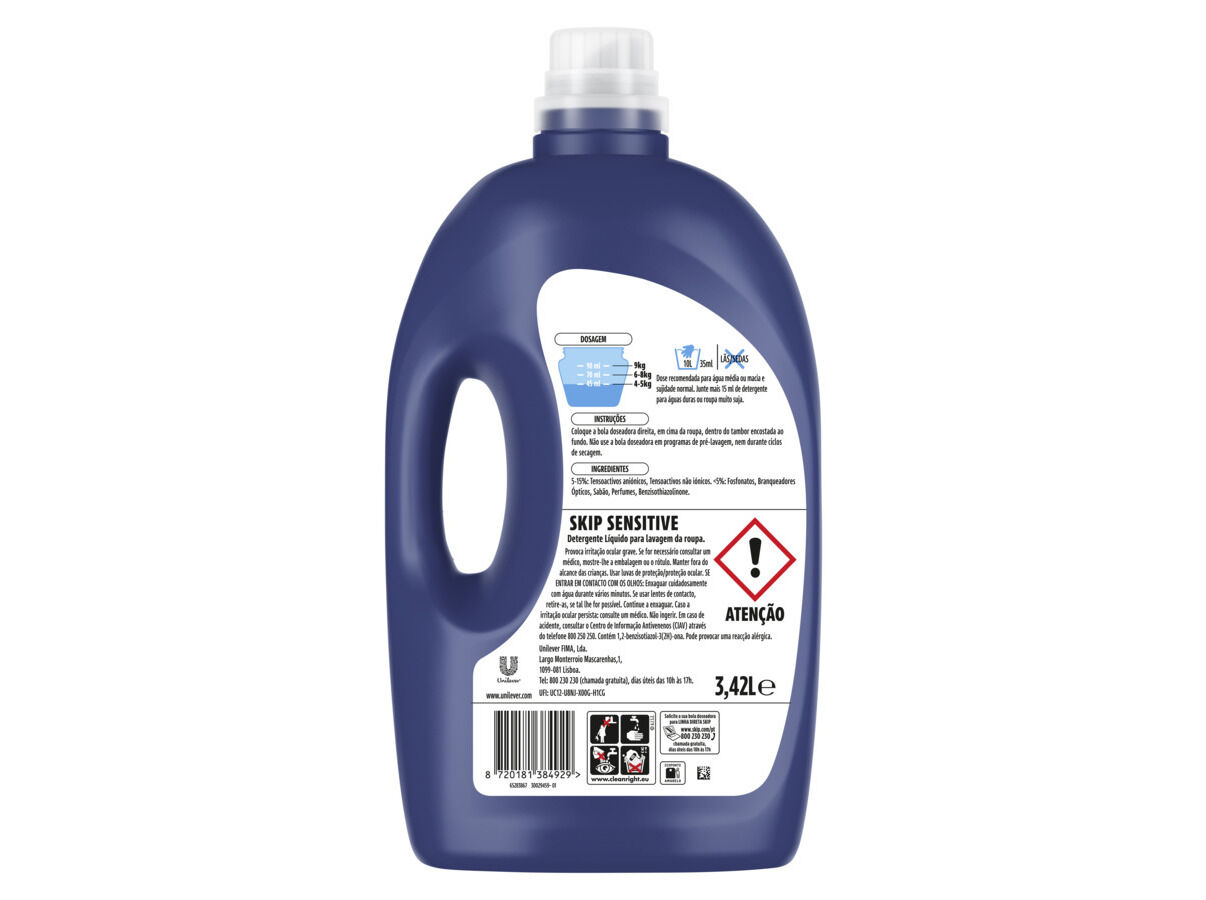 DETERGENTE ROUPA M&Aacute;QUINA LIQU&Iacute;DO SKIP SENSITIVE 76D image number 1