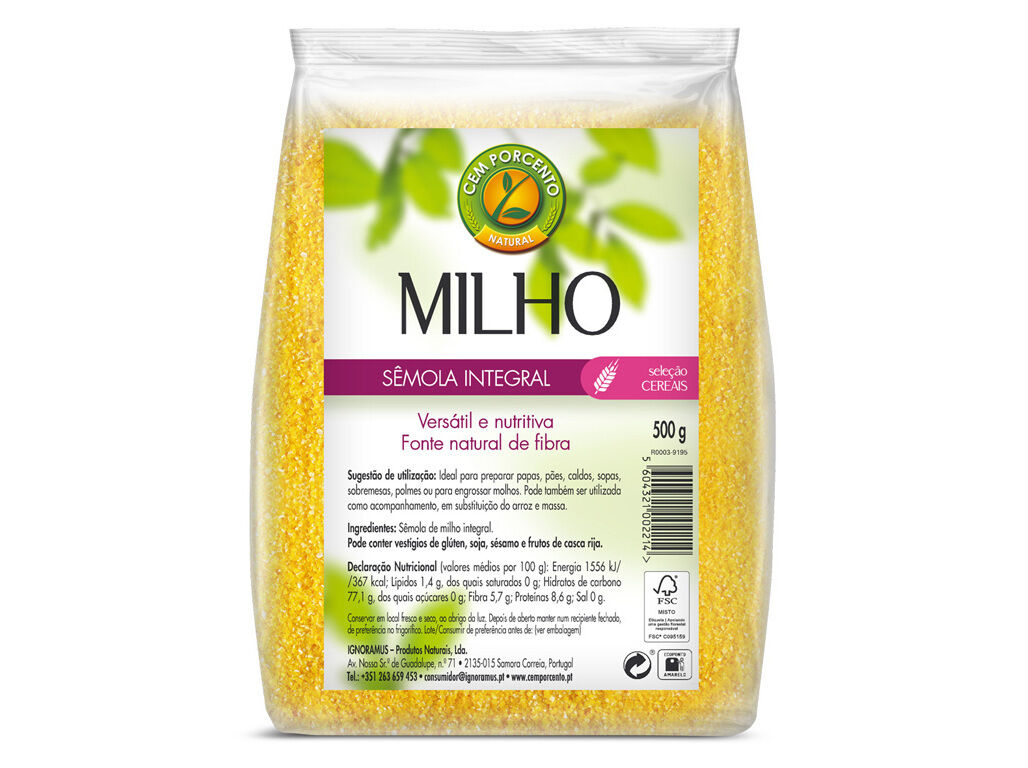 S&Ecirc;MOLA CEM PORCENTO MILHO INTEGRAL 500G image number 0