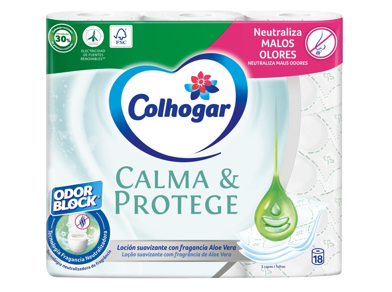 PAPEL HIGI&Eacute;NICO COLHOGAR CALMA E PROTEGE 3F 18R image number 0
