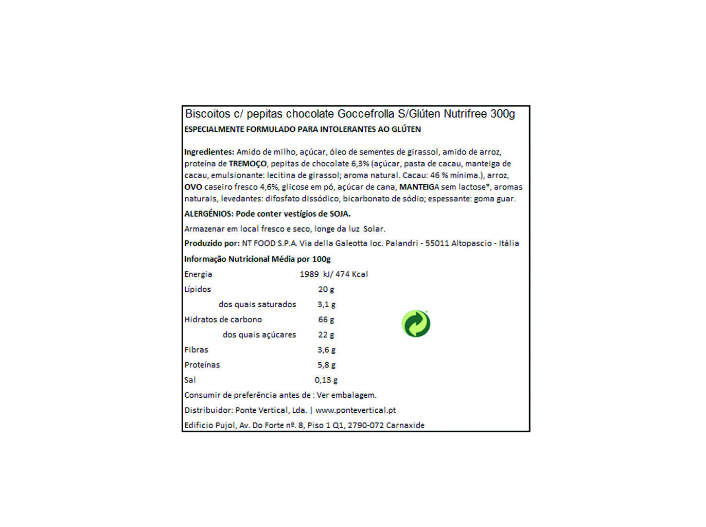 BISCOITOS SEM GL&Uacute;TEN NUTRIFREE COM PEPITAS CHOCO 300G image number 1