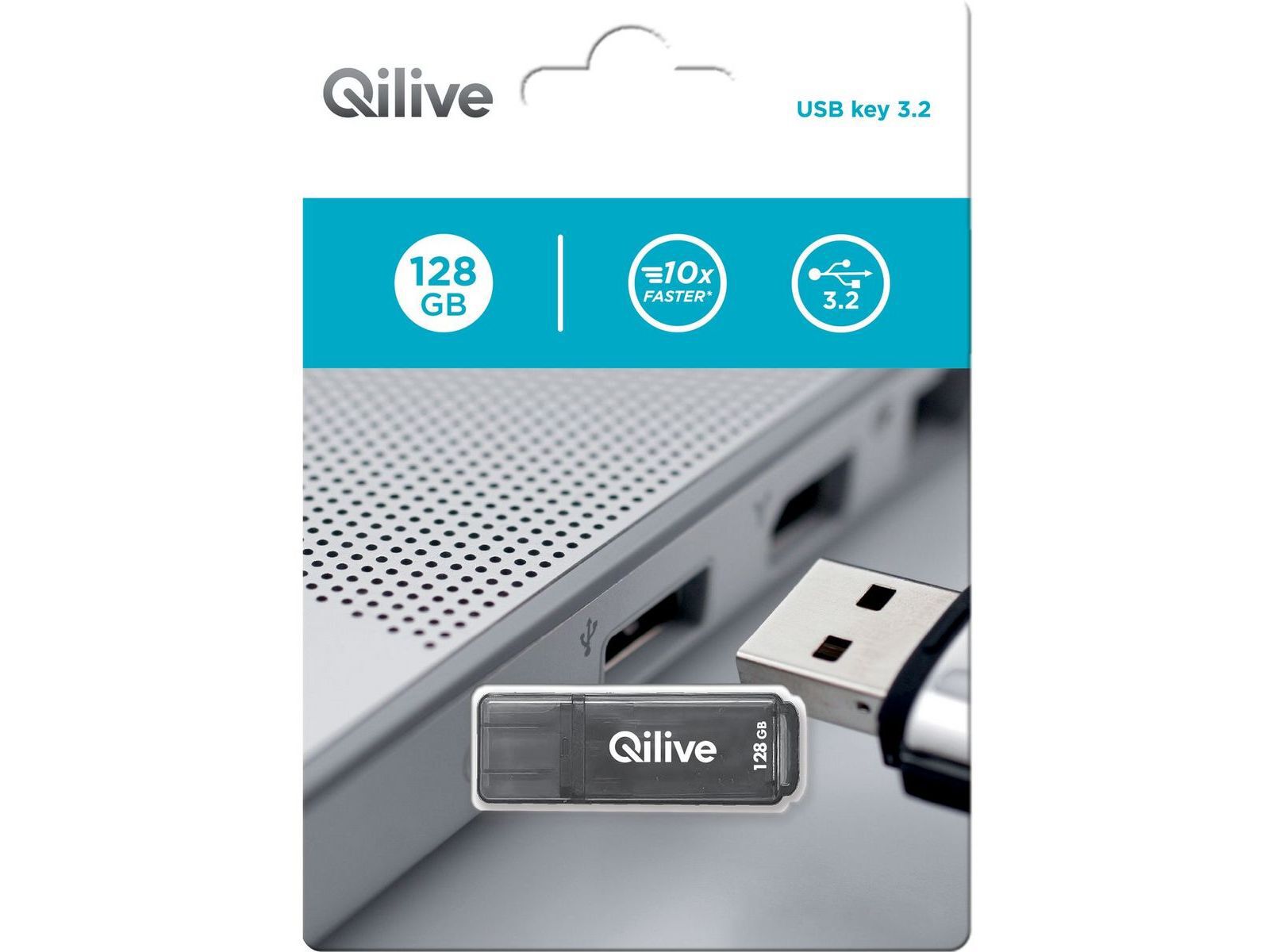 PEN USB QILIVE:128GB 3.2 CINZA