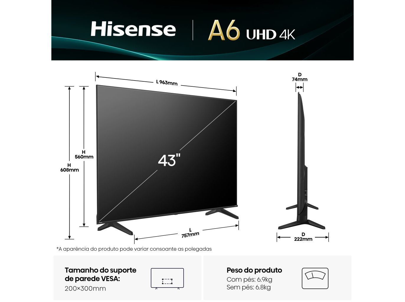 TV HISENSE 43A6Q (43'' SMART 4K 108CM) image number 12