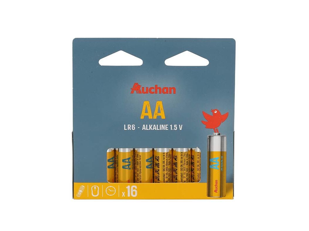 PACK 16 PILHAS ALCALINA AUCHAN STANDARD AA LR06 image number 0