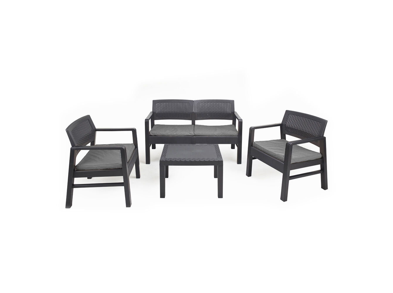 CONJUNTO KILIMANJARO PROGARDEN ANTRACITE 2 CADEIR&Otilde;ES + SOF&Aacute; DE DOIS LUGARES+ MESA DE APOIO