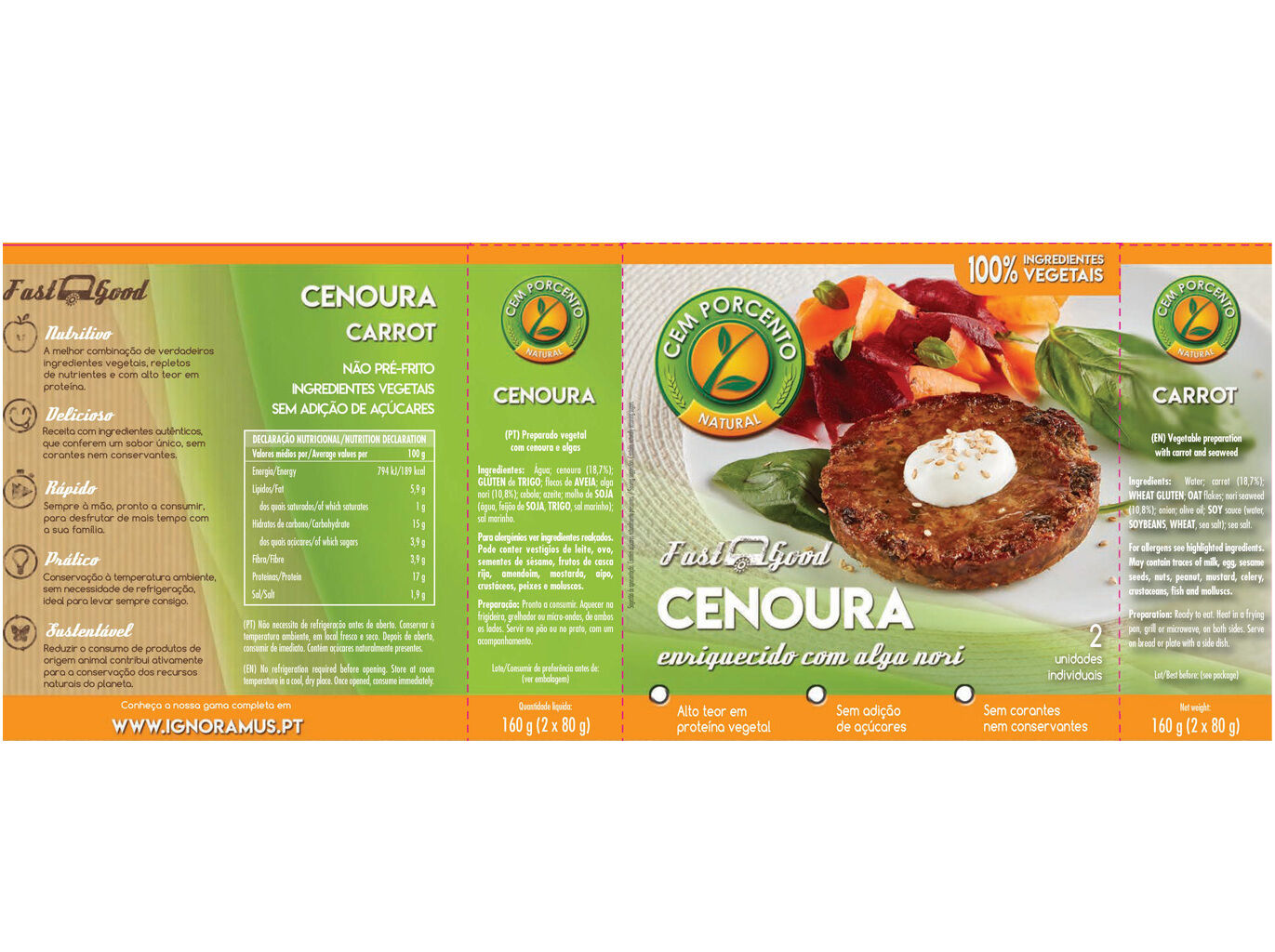 HAMBURGUER CEM PORCENTO CENOURA E ALGAS 160G image number 1