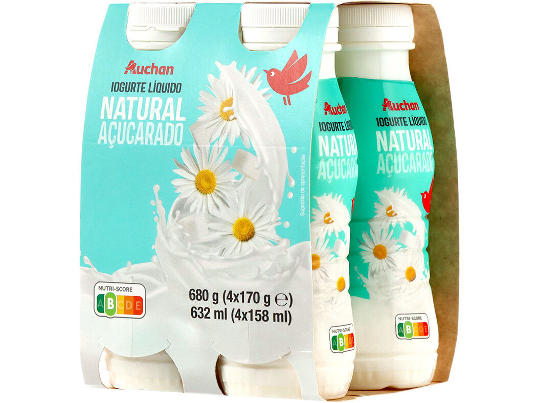 IOGURTE L&Iacute;QUIDO AUCHAN NATURAL A&Ccedil;&Uacute;CARADO 4X170G image number 1