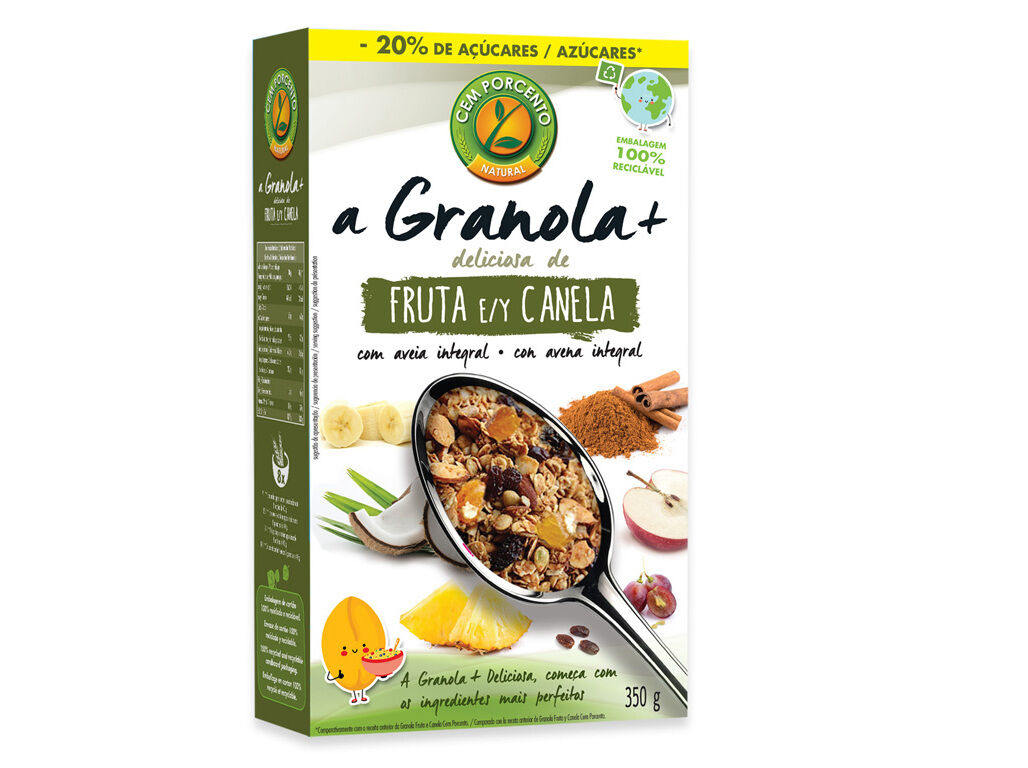 GRANOLA CEM PORCENTO FRUTA E CANELA 350G