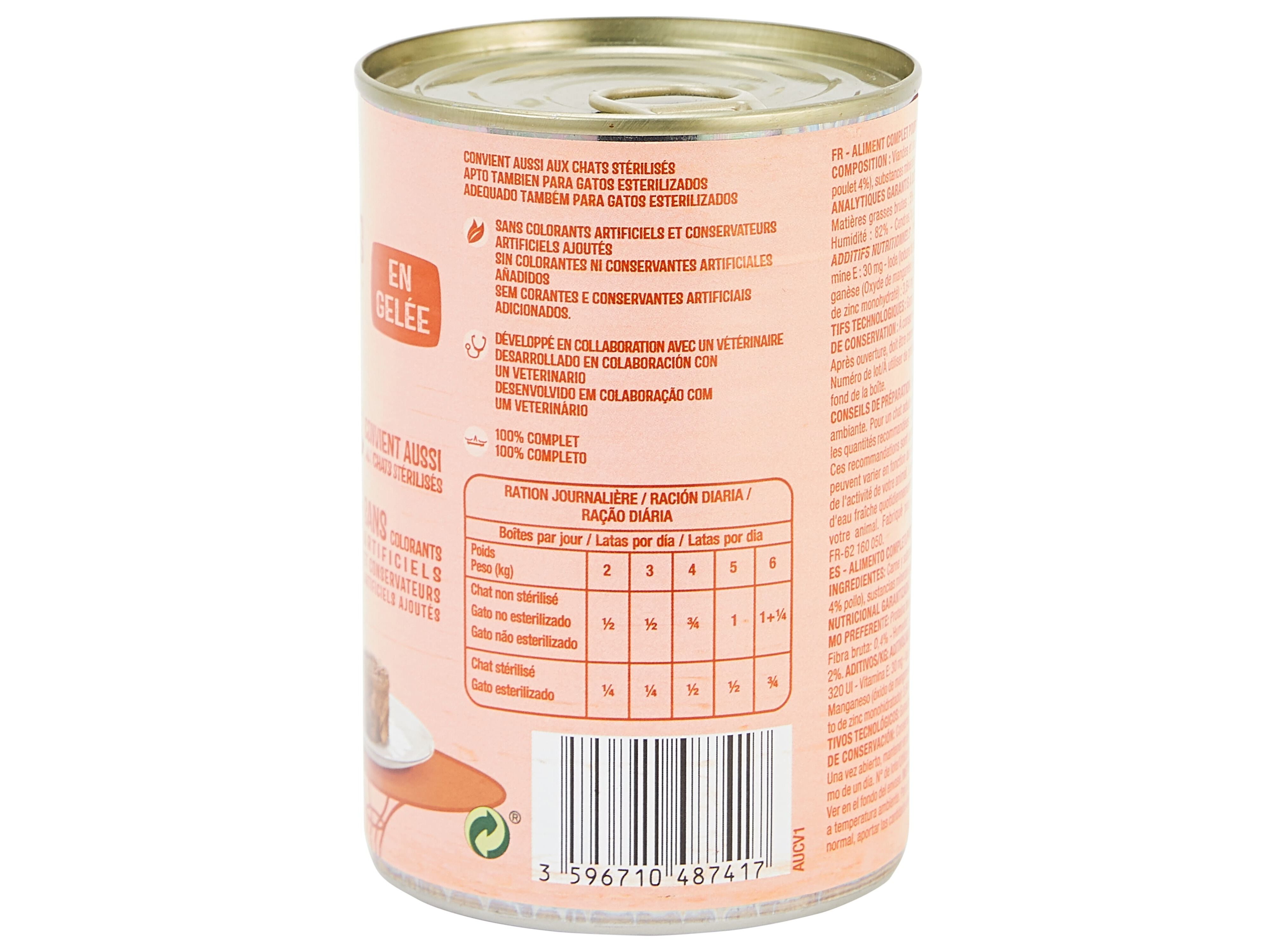 COMIDA H&Uacute;MIDA PARA GATO AUCHAN PEDA&Ccedil;OS EM GELEIA COM FRANGO 400G image number 2