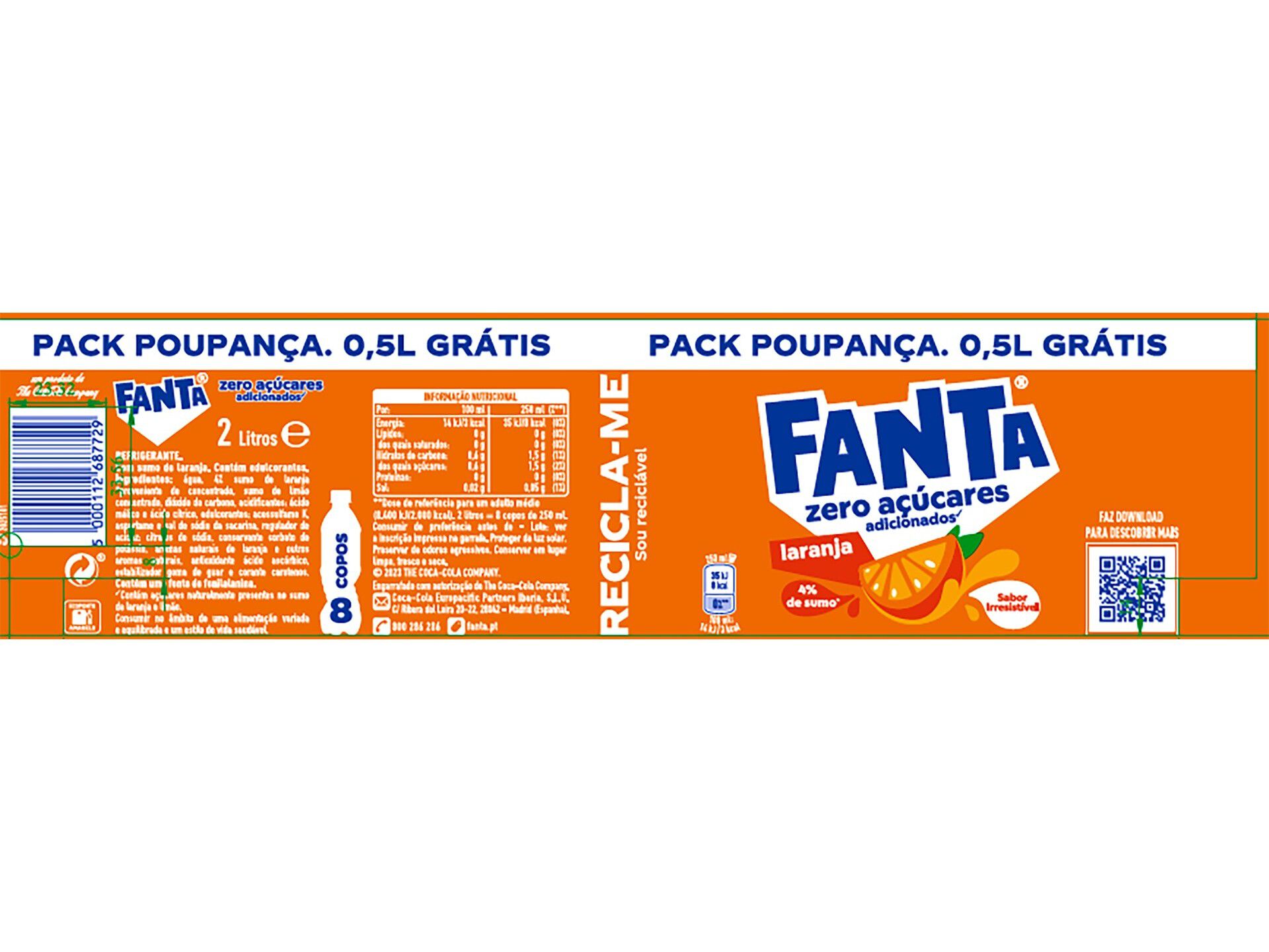 REFRIGERANTE C/ G&Aacute;S FANTA ZERO LARANJA 1.5L+0.5L GR&Aacute;TIS image number 2